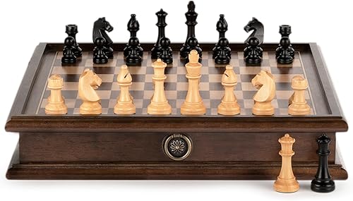 AA Juegos de ajedrez de madera de ceniza europea de 15 pulgadas con cajón de almacenamiento triple peso altura King de 30 pulgadas caja de ceniza