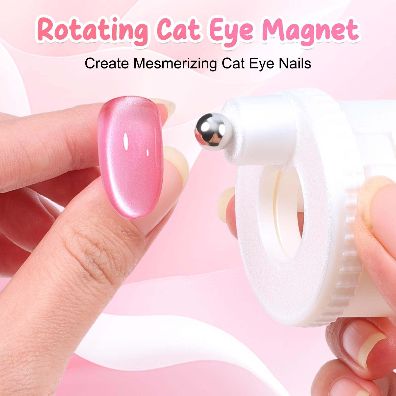 2 PCS 360° Girevole Magnetico per unghie effetto occhio di gatto, Sfera magnetica forte per Nail Art, Forza magnetica uniforme, Strumento magnetico principianti di Nail Design (Rosa &