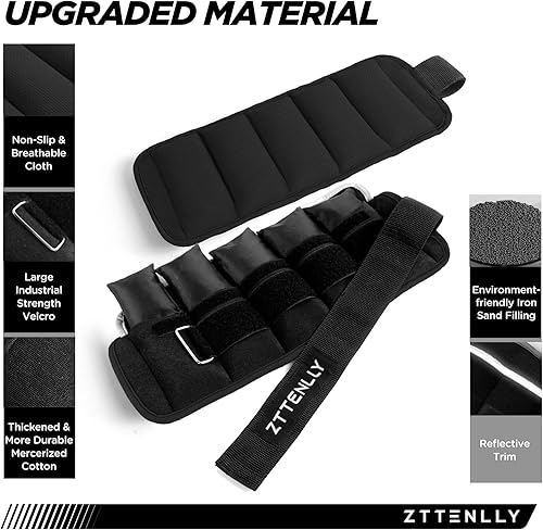 Miniatura 8 de Pesas ajustables para tobillo de 5 libras, par (2.5 libras cada uno) con bolsa de transporte, telas transpirables, ribete reflectante, entrenamiento