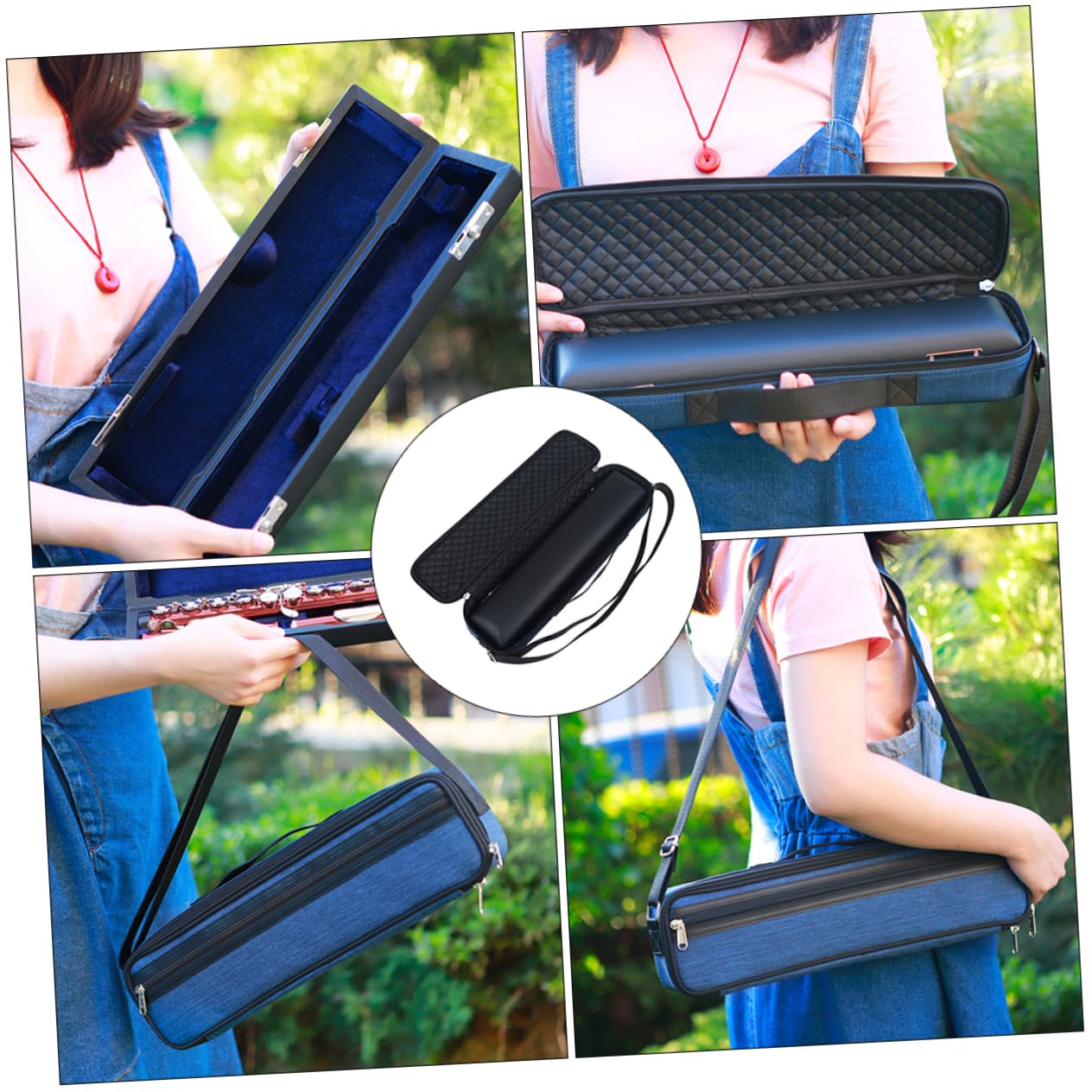Yardwe 1 PC Sturdy Flute Organizer Bag Thickened Oxford Cloth Storage Pouch for Flutes Shoulder Strap Portable Carrying Case Blue and Black for Outdoor Use