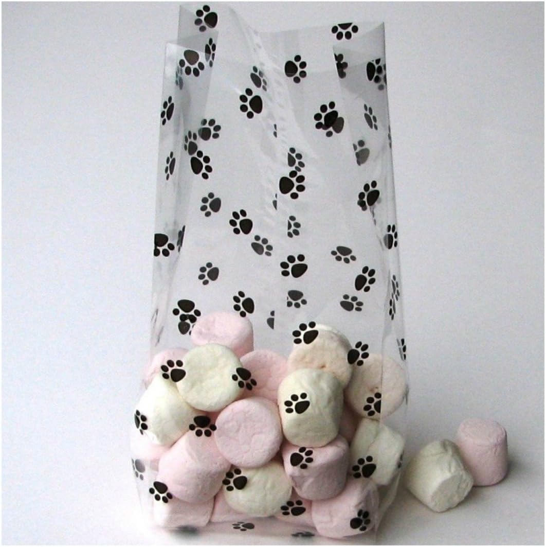 100 Animal Dog Cat PAW PRINT 4" x 9.5" Gusset Cello Bag Favor