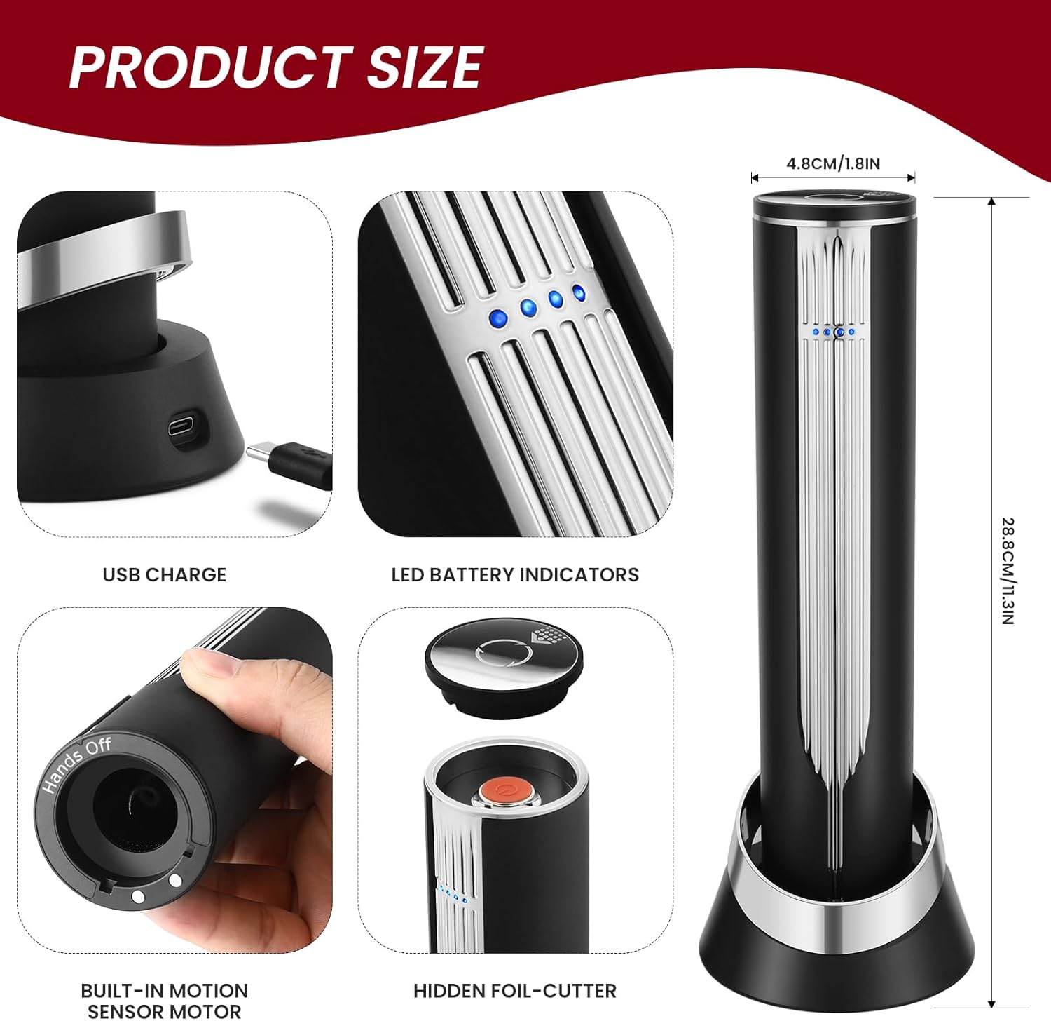 Electric Wine Bottle Opener with Charging Base & Built-in Foil Cutter – Rechargeable Intelligent Touch-Activated Automatic Corkscrew – Luxury Christmas Wine Gifts for Women, Men, Seniors