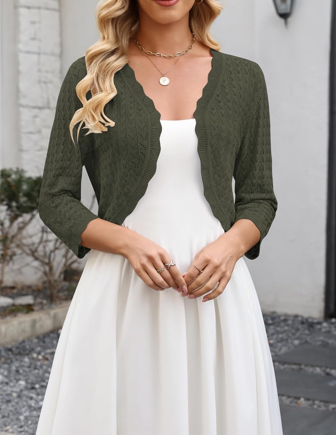 Zeagoo Women's Bolero Shrug Crochet Cropped Cardigan Summer 3/4 Sleeve Lightweight Cardigans for Dress - Image 4