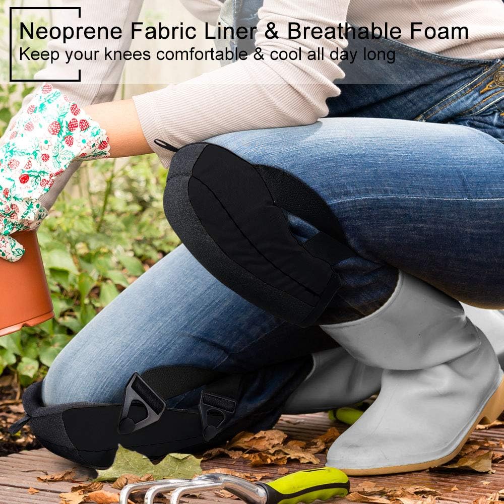 BESKAR Knee Pads - Flooring KneePads with Soft Foam Padding, No-Slip Leather & Strong Double Straps, Adjustable Easy-Release Slip-Clips Great for Working Roofing Cleaning and Garden - Black - - 