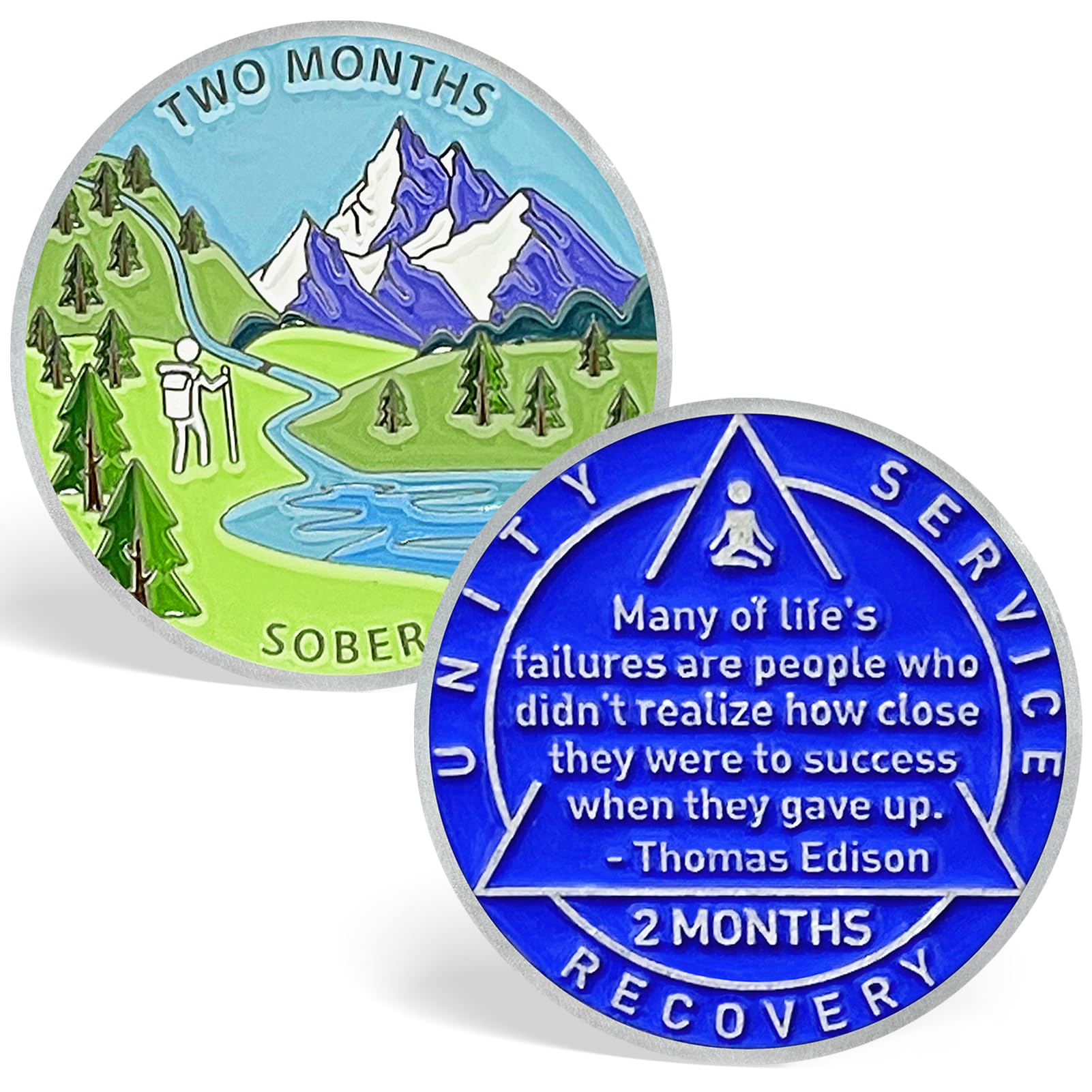 2 Month Sobriety Chips, 60 Day Sobriety Coins Hiking Scenery AA Medallions - Inspirational 60 Days NA AA Chip Recovery Coin Sober Tokens for Narcotics