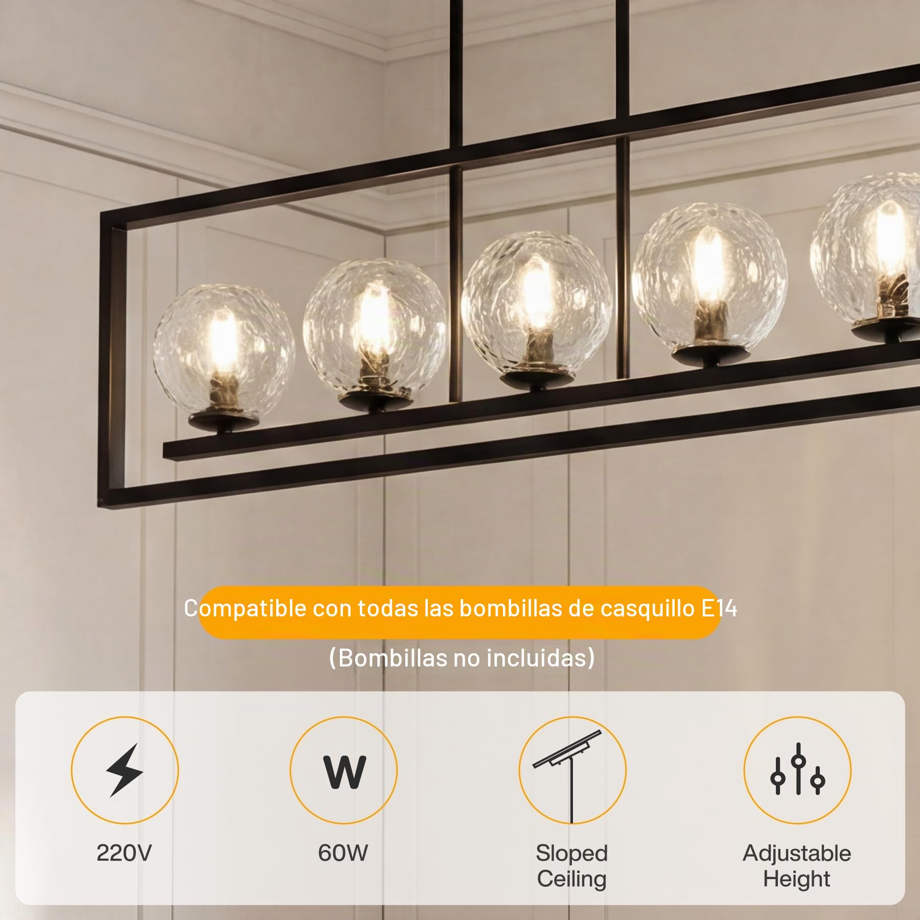 Tribesigns Lámpara colgante moderna con 5 puntos de luz, altura ajustable, lámpara de techo metálica para comedor, cocina, vestíbulo, entrada y dormitorio (conexión E14, sin lámpara)