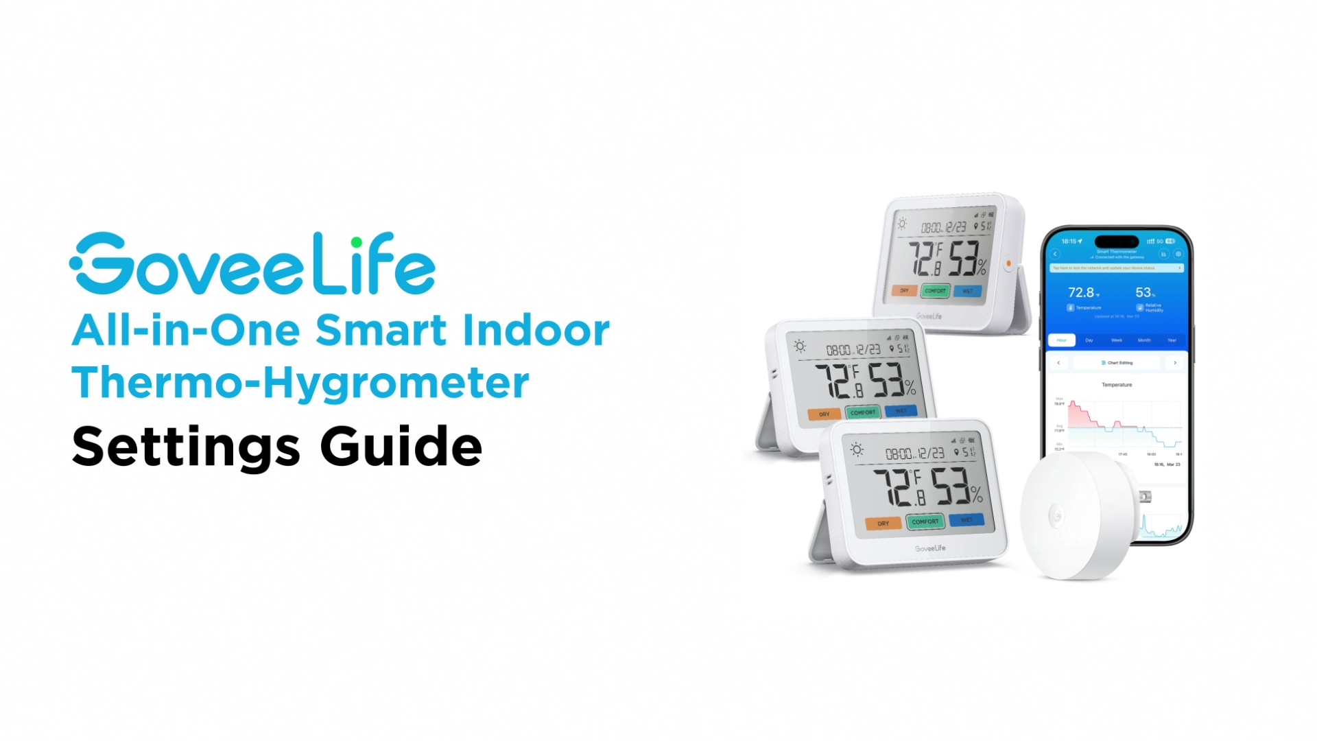 Image of GoveeLife WiFi Thermometer Hygrometer 5-in-1, Large LCD 3-Pack with Gateway