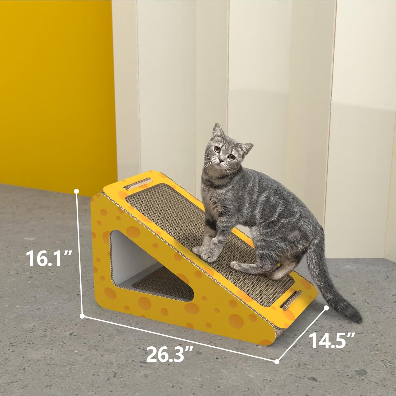 Use Sturdy Honeycomb Panel Material to Create a cat House, Double Sided Multi-Angle Design, Triangle Scratching Cardboard, Cat Assistance ramp, Carpet Scratcher Ramp, Cheese-Colored.