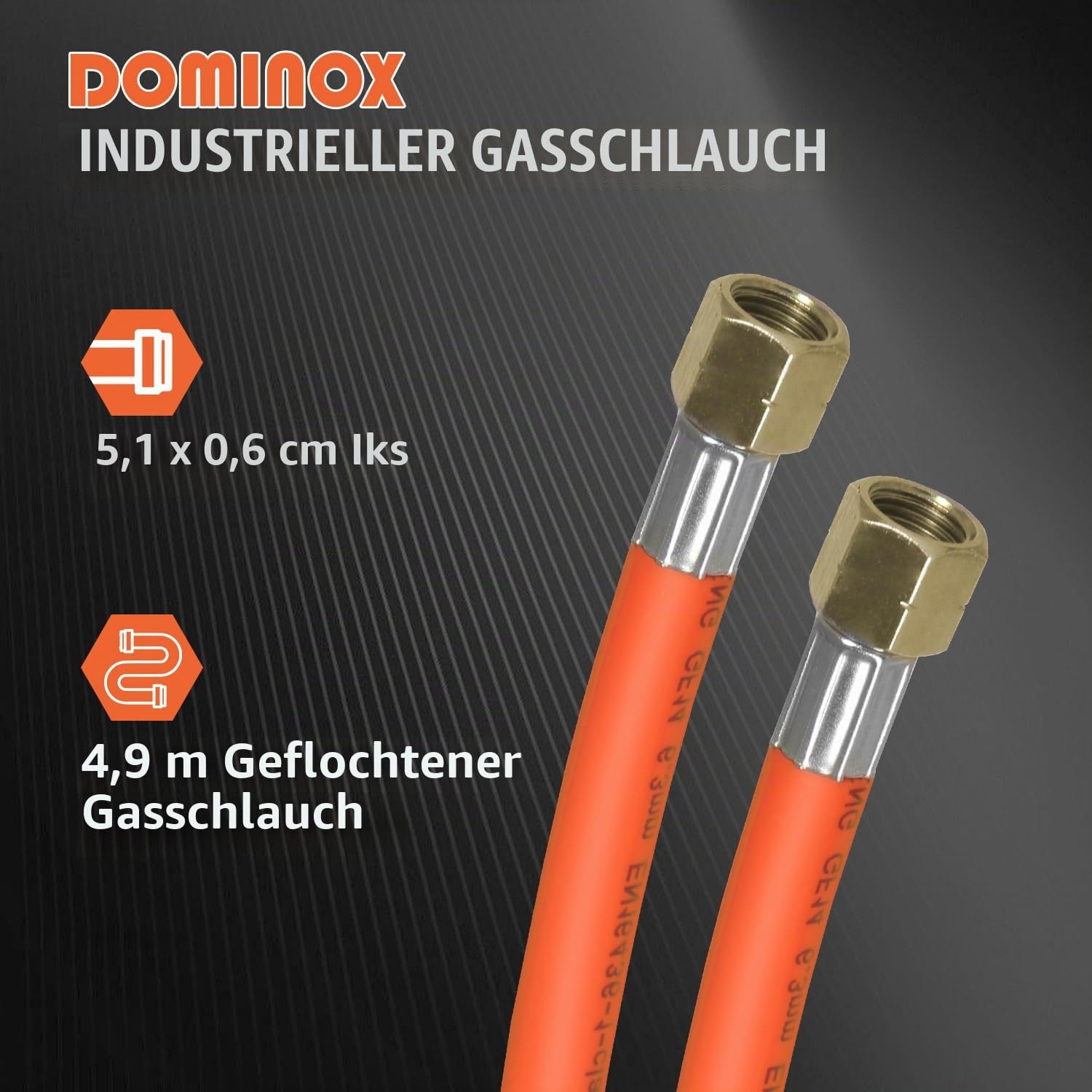Industrial Gasschlauch 2pcs 500cm mit Schelle 2×1/4" lks, Propan/Butan Gasschlauch 5m x 2 G1/4'' x G1/4'