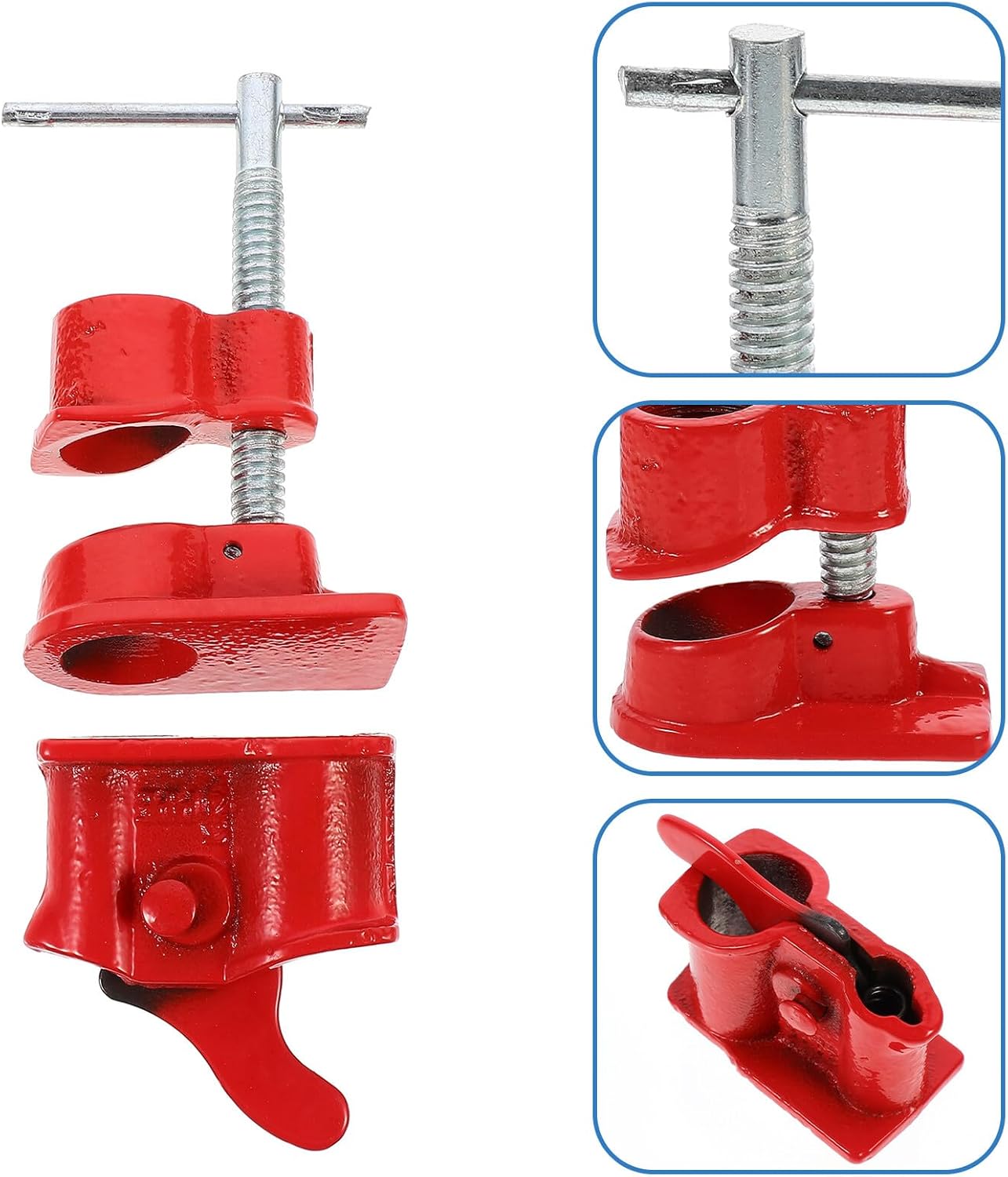 KALLORY Lightweight 1/2” Pipe Clamp Red Quick-release Woodworking Clamp Fixture for Carpenter Tool and Pipe Fitting, Sturdy Hand Tool for Plumbing and Wood Gluing Applications