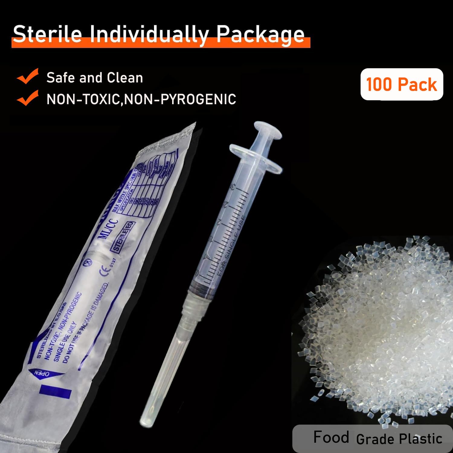 100 Pack 3ml/cc Disposable Luer Lock Lab Syringes with 22Ga 1.0 Inch Needle — Amazon image 6