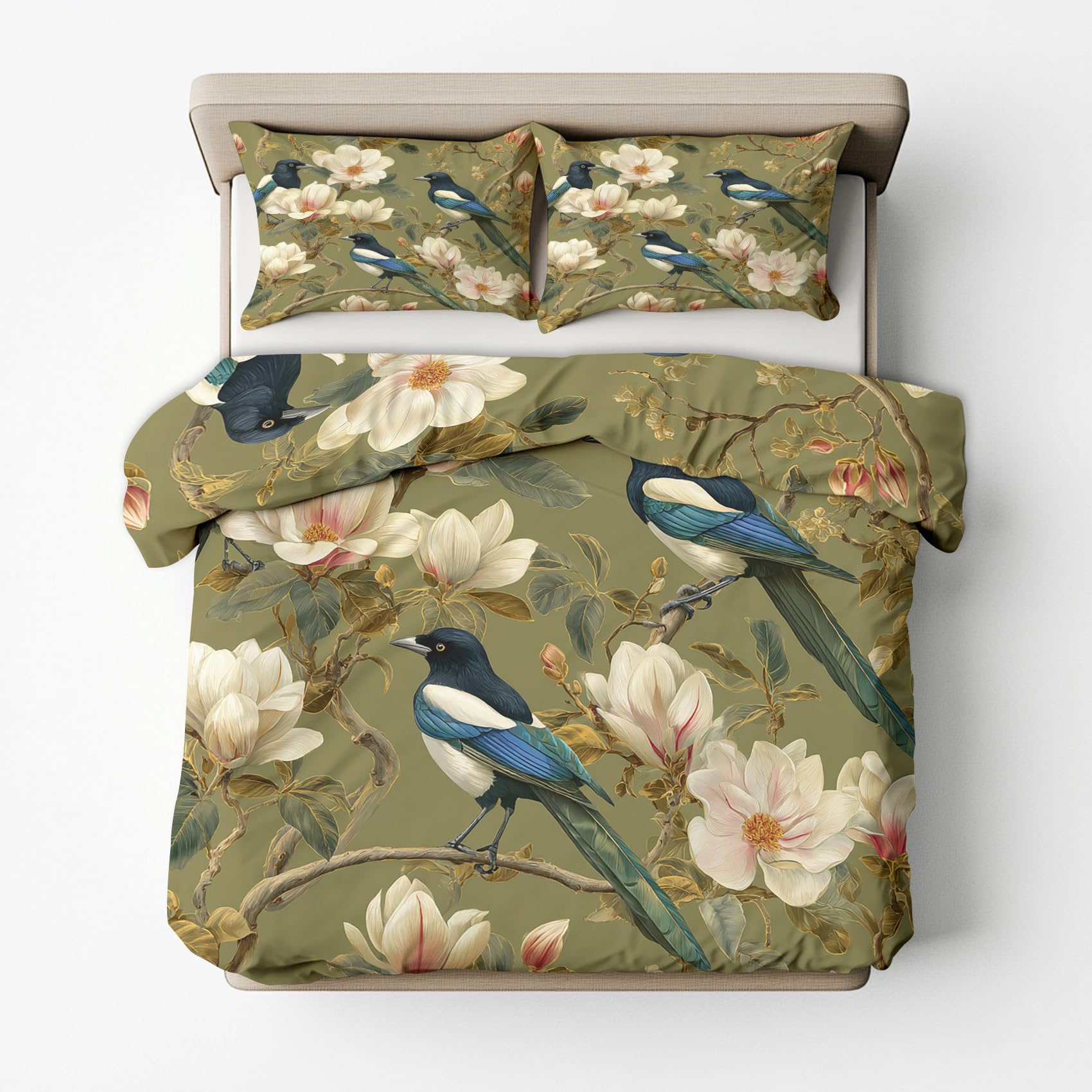Birds Duvet Cover Sets King Size Beautiful Floral Branch Bedding Duvet Cover Sets 3 Piece, Birds Bedroom Decor Bed Set & Gift Super Soft Microfibre With 2 Pillowcase, No Comforter, LS5276