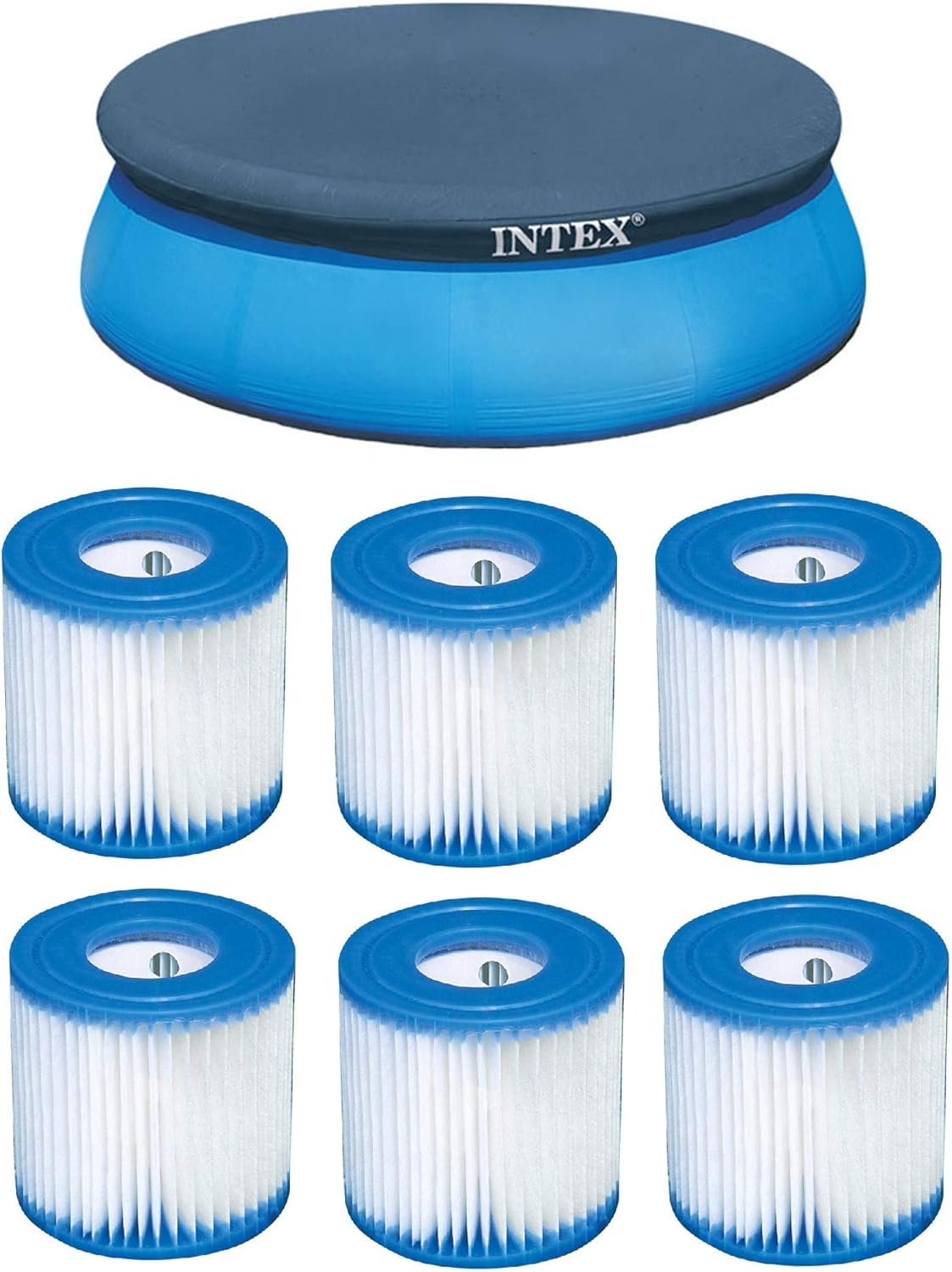 Intex 8' Above Ground Pool Vinyl Cover Tarp & Type H Easy Set Filter (6 Pack)