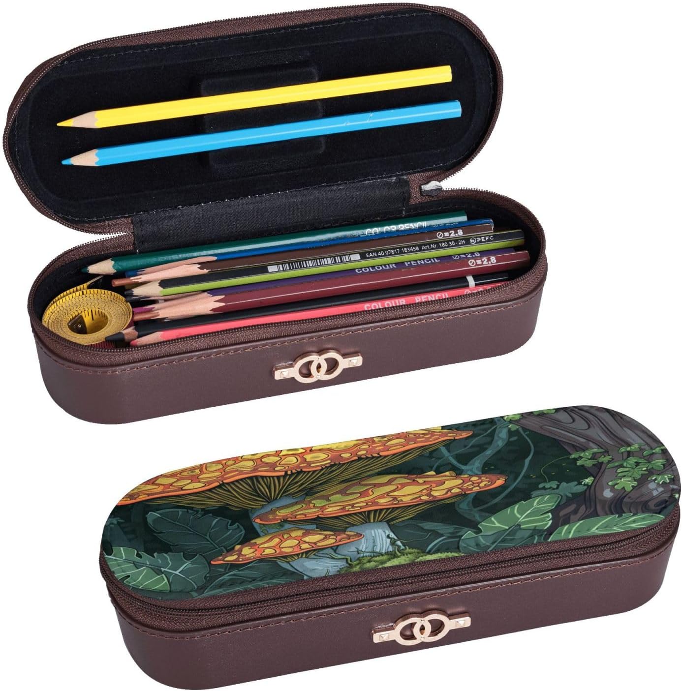 Mysterious Mushroom Jungle Leather Multi Slot Pen Storage Case image 2