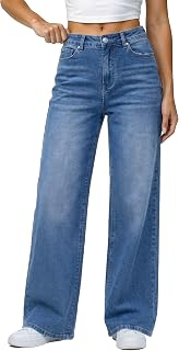 GRAPENT Wide Leg Jeans for Women Trendy High Waisted Stretchy Denim Pants 90s Baggy Jeans Trouser Jeans with Pockets