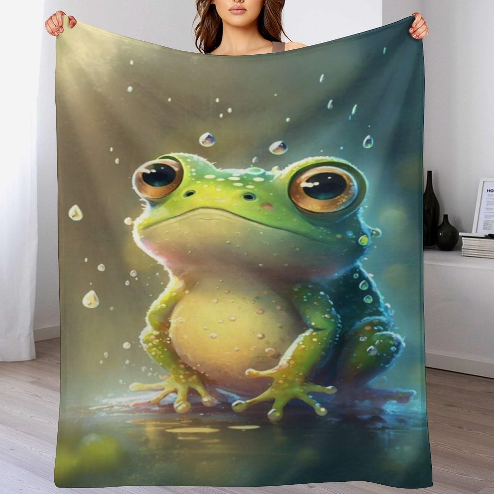 Couverture polaire grenouille en flannel moelleuse pour lit et décoration de canapé