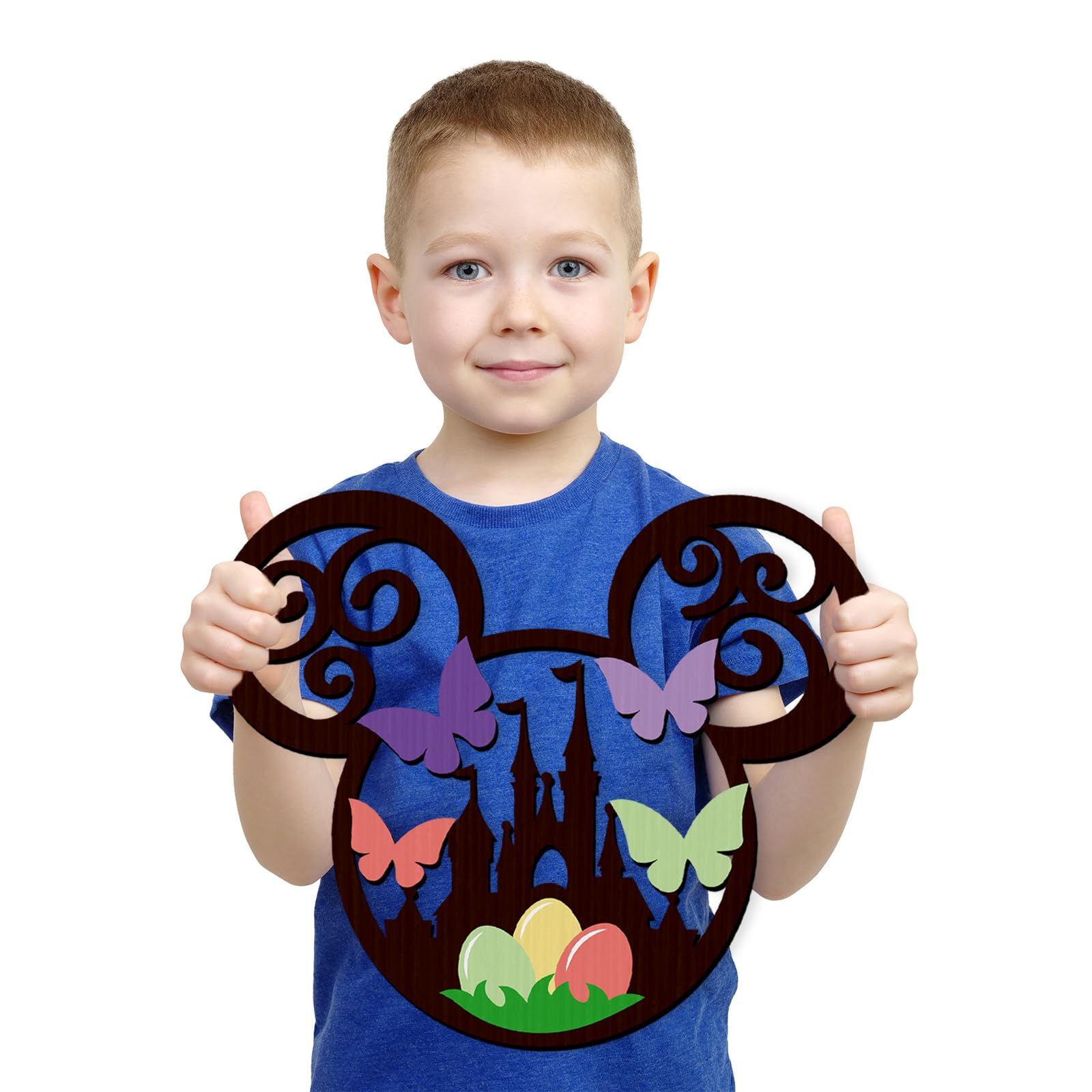 Happy Easter Wooden Hanging Sign,Mouse Easter Front Door Sign Easter Wreath Hanging Photo Props Wooden Cutout Sign for Spring Theme Easter Party