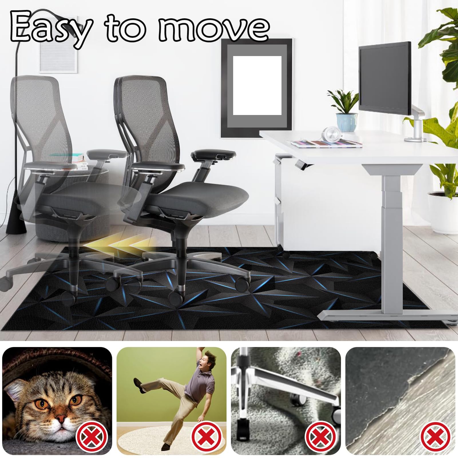 Gaming Teppich 120 x 140 cm rutschfest Gaming Bodenschutzmatte Bürostuhl, Schreibtischstuhl Unterlage für Laminat, Bürostuhl Unterlage für Parkett und Hartböden