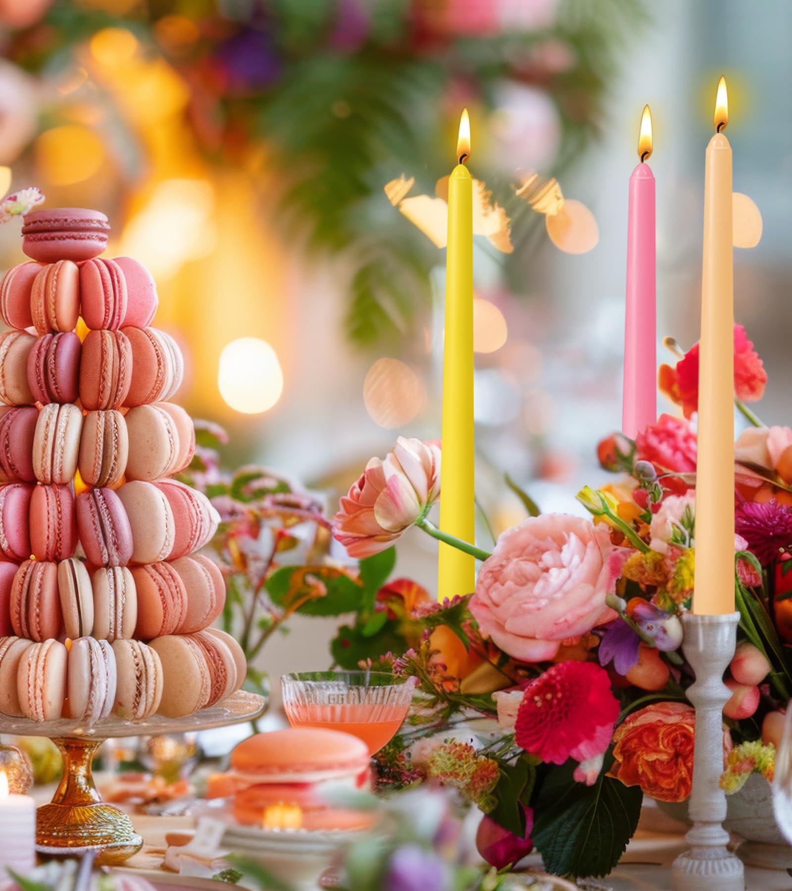 Set Of 7 Red Colored Taper Candles, Dripless Unscented