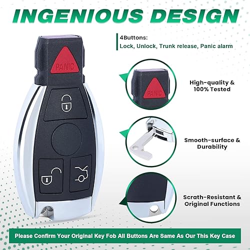 Miniatura 6 de Beefunny 315MHz Smart 3+1 4 botón de reemplazo remoto llavero para Mercedes-Benz Soporte NEC y BGA 2000-2014, 705 Moto (2)