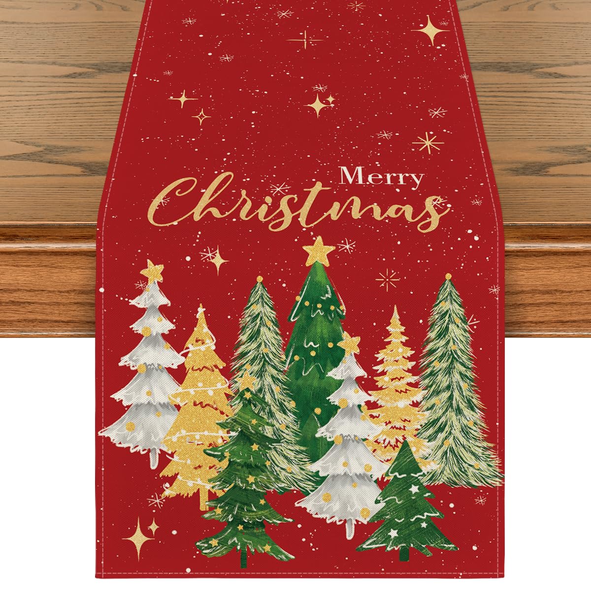 Artoid Mode Xmas Trees Merry Christmas Table Runner, Seasonal Winter Red Kitchen Dining Table Decoration for Home Party Decor 13x72 Inch