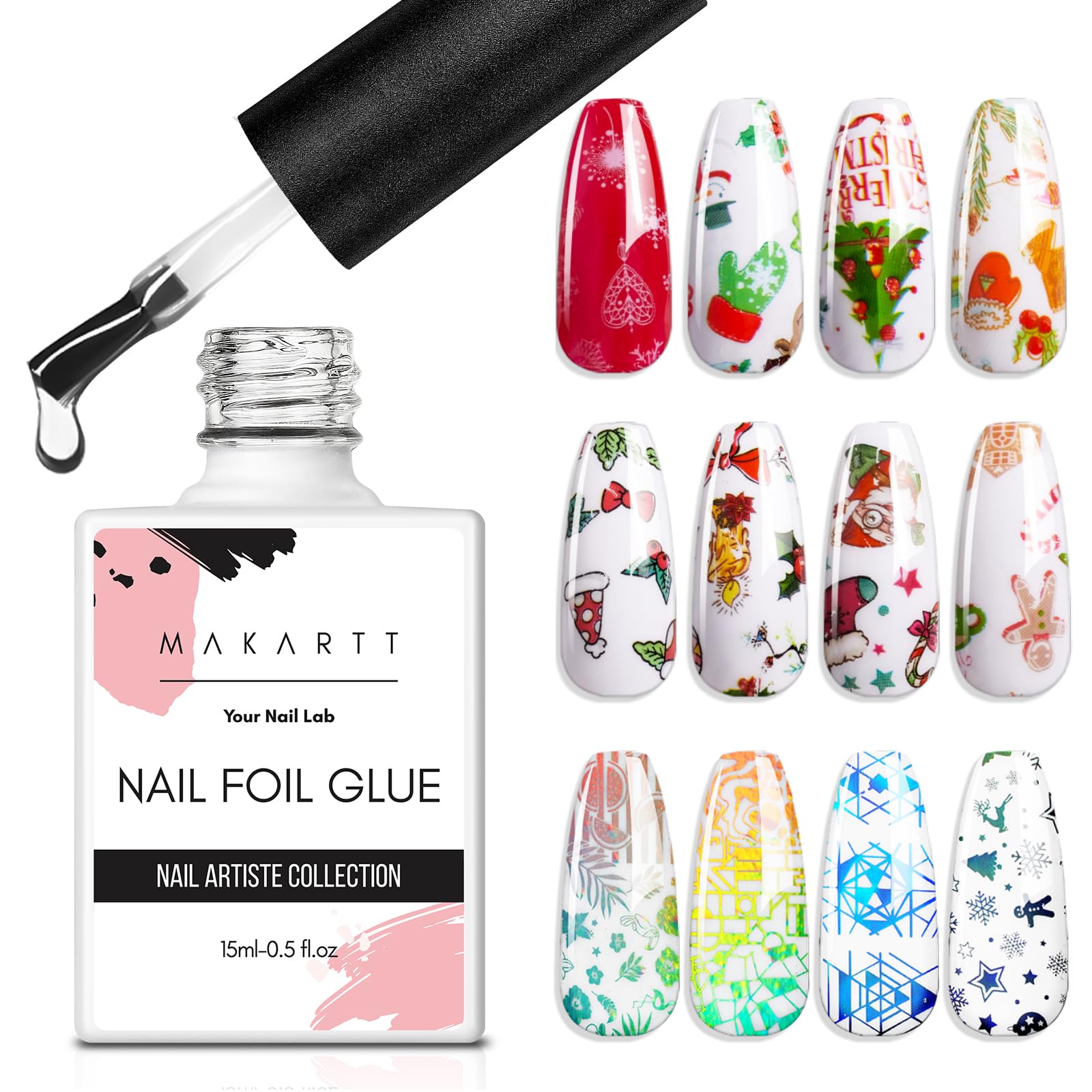 Makartt Nail Foil Glue Gel for Nail, Foil Gel Transfer for Nails Art Stickers Strong Adhesion Foil Transfer Gel Soak Off Salon DIY UV LED Lamp Required 15ML(0.5 fl.oz)