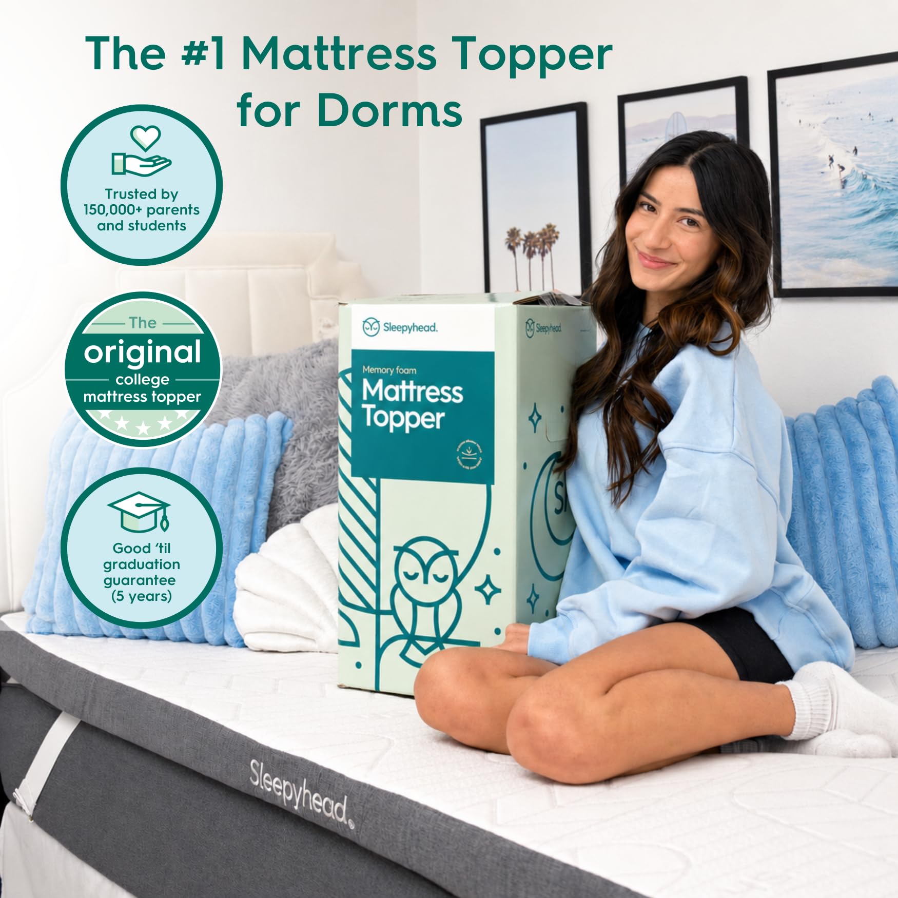 Sleepyhead Cubrecolchón de gel de alta calidad individual XL de 2 pulgadas, cubrecolchón de espuma viscoelástica de gel para camas de dormitorio universitario, refrescante, alivio de presión, funda