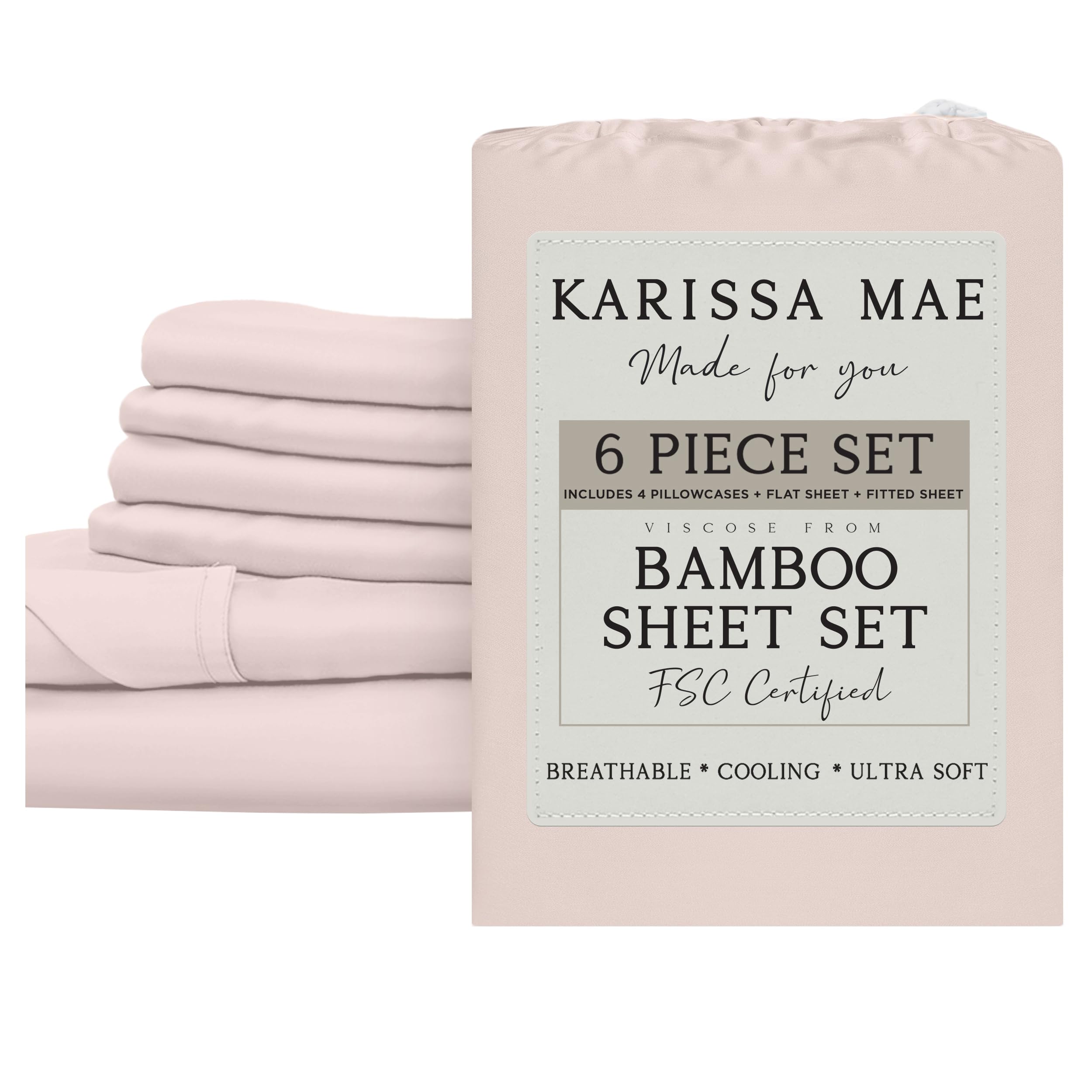 KARISSA MAE 6 Piece Luxury Bamboo Viscose 34" Split Top King Size Sheet Set