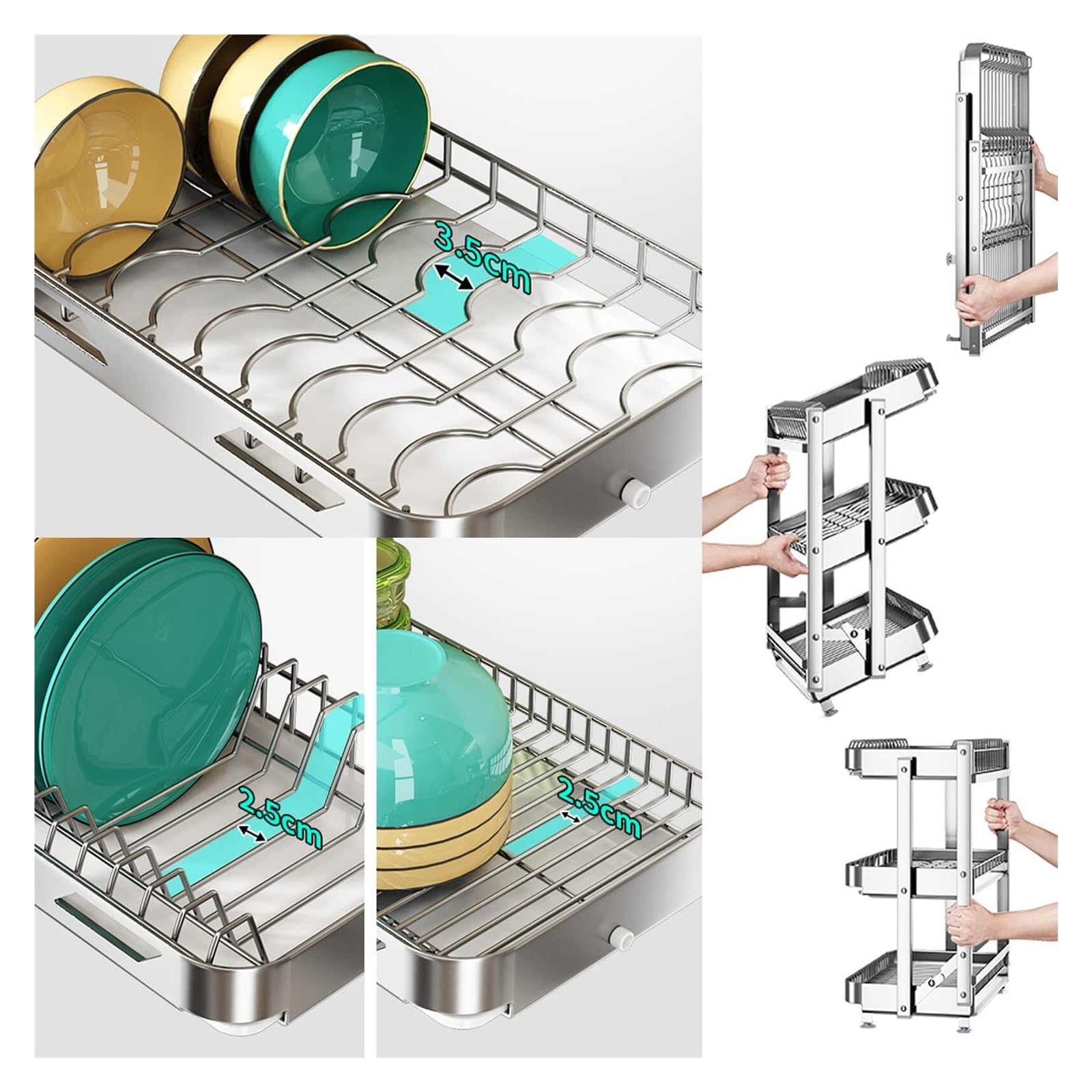 Genérico Escurridor de Platos de Acero Inoxidable con escurridor, escurridor de encimera de Cocina Inoxidable, for secar tazones, Platos y Tazas(2 Layer 42x35cm)
