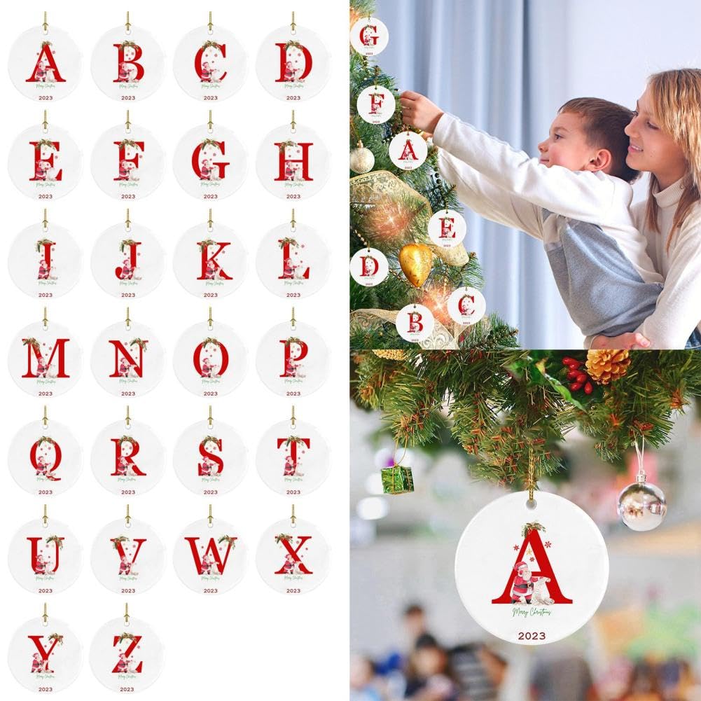 Kerstboom Letter Ornamenten | Gepersonaliseerde kersthoed 26 brief ornamenten, 26 alfabet boom ambachtelijke decoratie, vakantie slinger decor, feestdeur