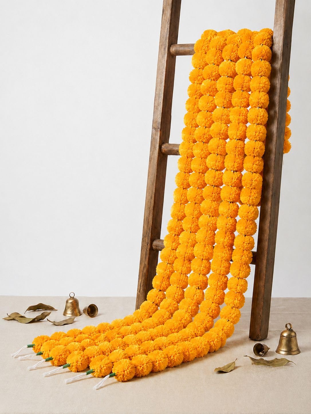Kavira House Artificial Marigold Flower Garland 5FT, Pack of 5 for Diwali Decorations, Indian Wedding Decor, Haldi, Mehndi, Mandap & Home Decoration