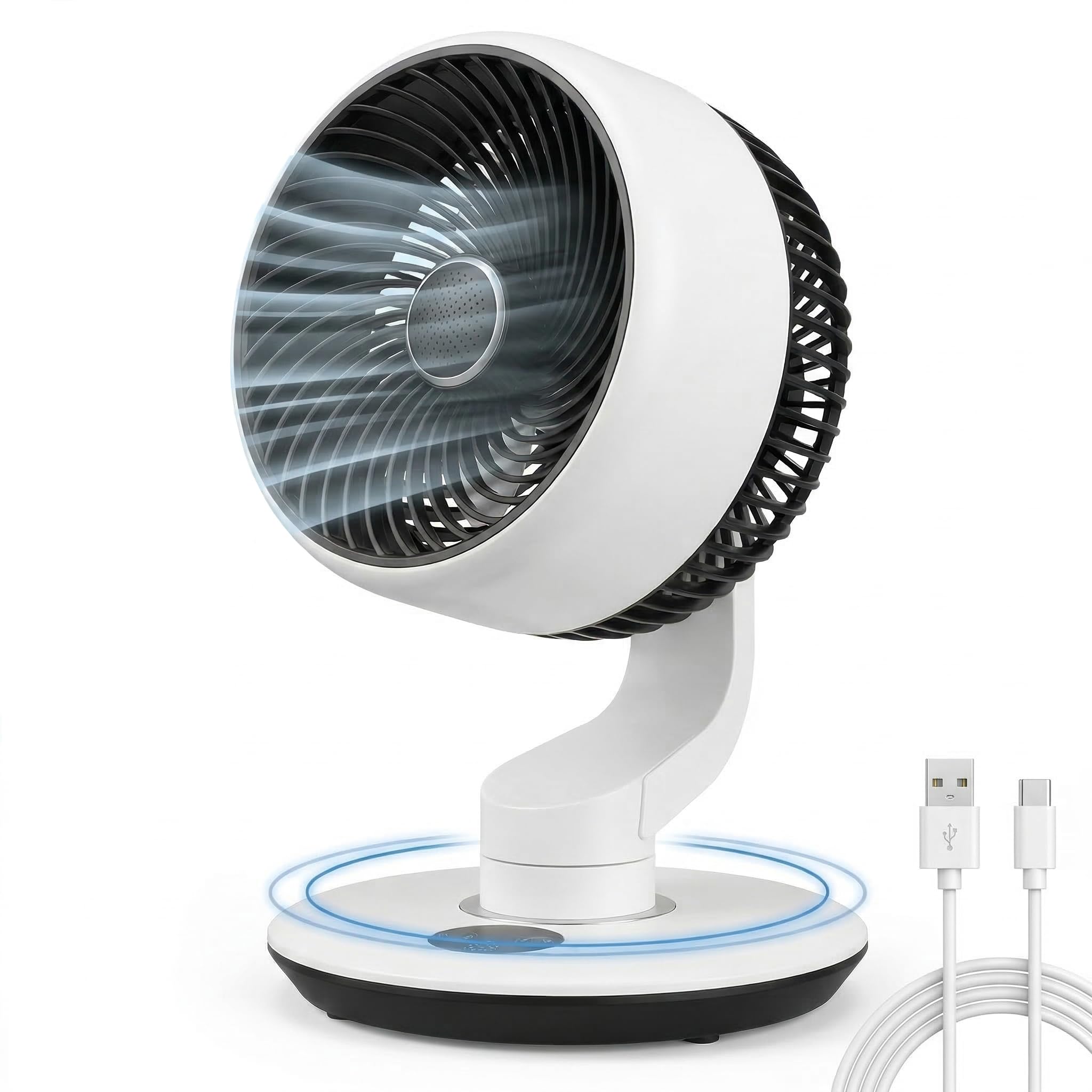 GAITIR Rechargeable Desk Fan, 7800mAh Air Circulator Fan for Bedroom, Cooling Battery Powered Desktop Fan, 20dB Quiet USB Table Fans Office, 5 Speed & 9H Timer Smart Fan, 120° Horizontal Oscillating