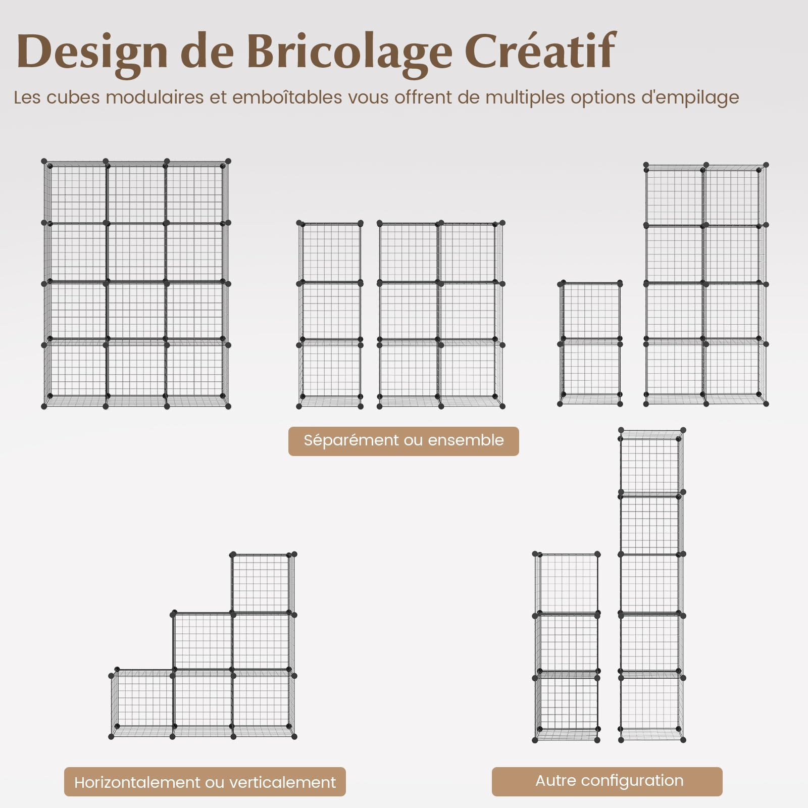 COSTWAY Étagère Cube en Grille Métallique, Armoire de Rangement Conception DIY à 12 Cubes, Modulaires Empilables, Grande capacité, Meuble de Rangement pour Chambre, Bureau, Garage, Noir