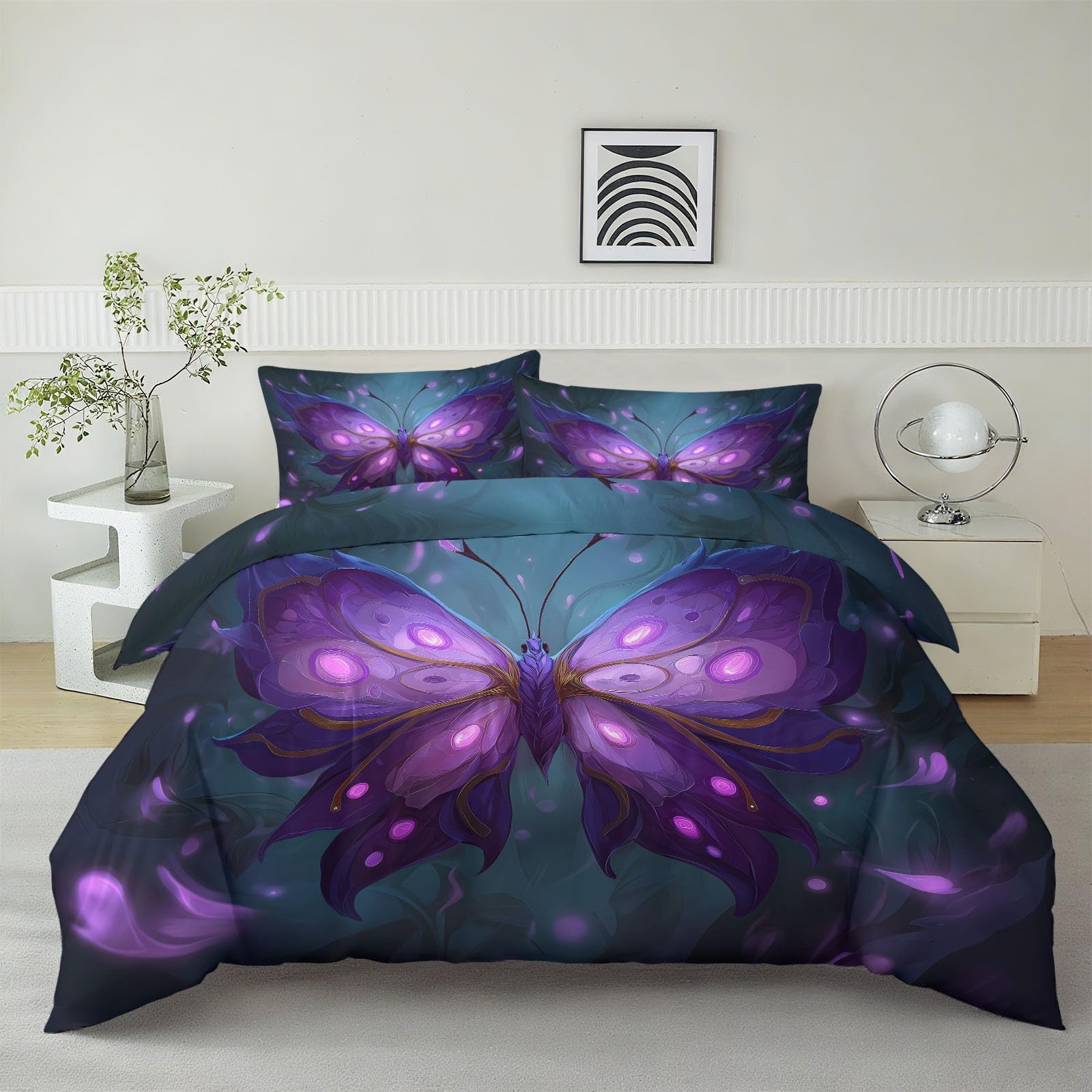 Housse de couette 200x200 violette fantastique sombre avec parure de lit papillon microfibre
