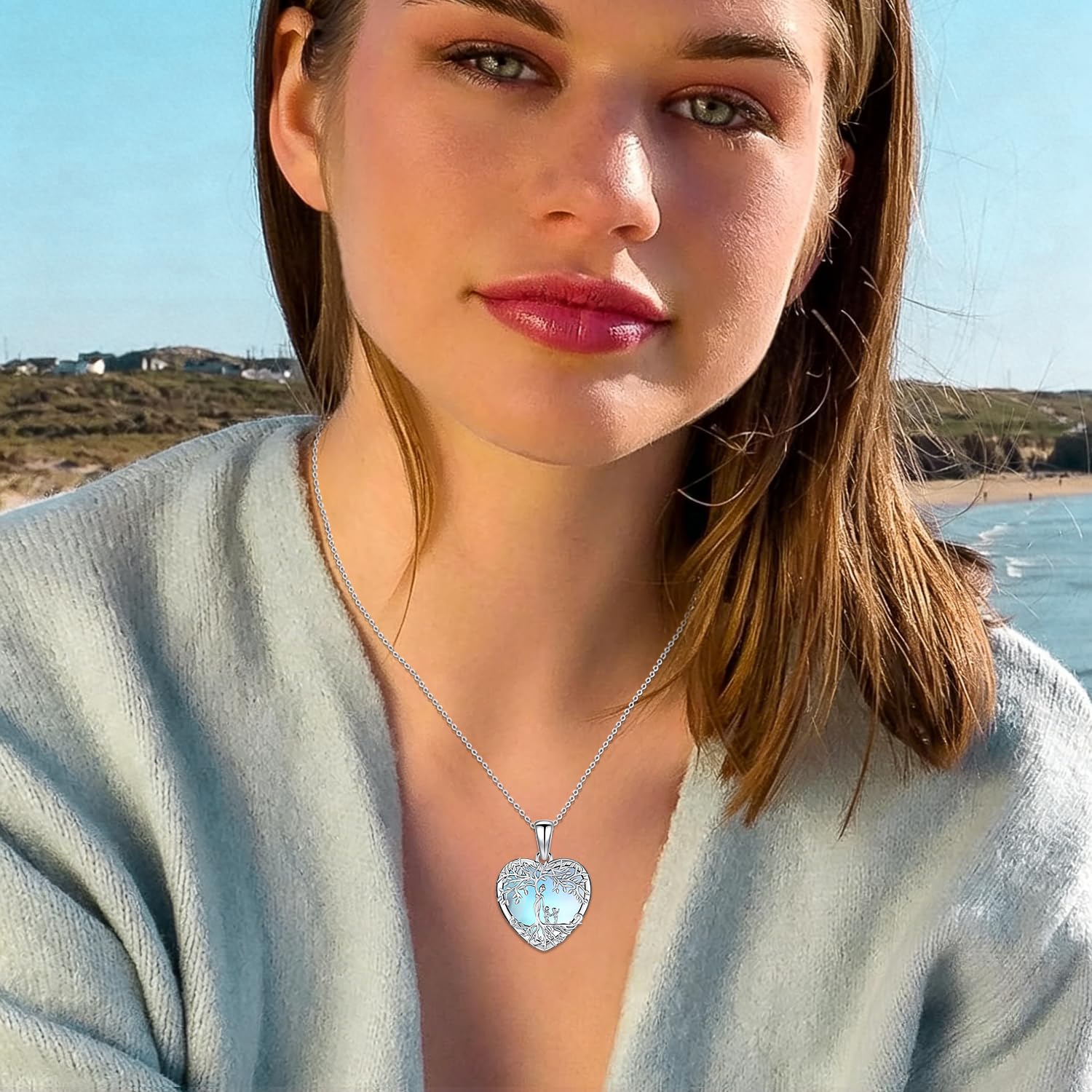 Odinstone Collar Árbol de la Vida Colgante en forma de Gota Árbol de la Vida Collar Familiar Joyas con Piedras Curativas para Mujer Regalos para Mamá e Hija