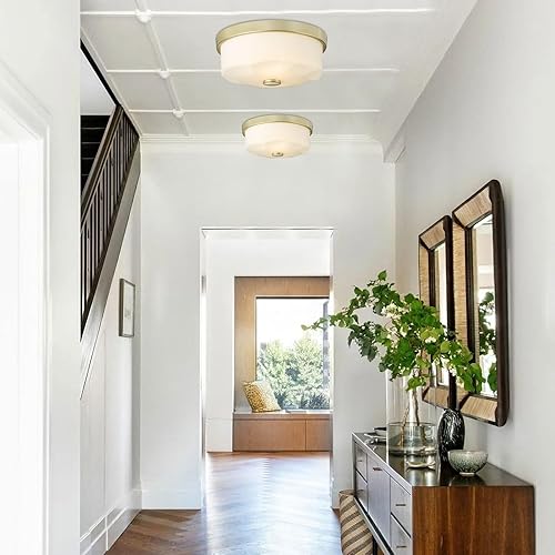 Miniatura 3 de Lámpara de techo de montaje empotrado con pantalla de vidrio esmerilado, 2 luces para interiores y exteriores, iluminación de granja, luces de