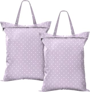 Travel Laundry Bags 2 PC Wet Dry Bag with Handle Dirty Clothes Organizer for Swimsuits Beach Camping Waterproof Washable Polka Dots Purple