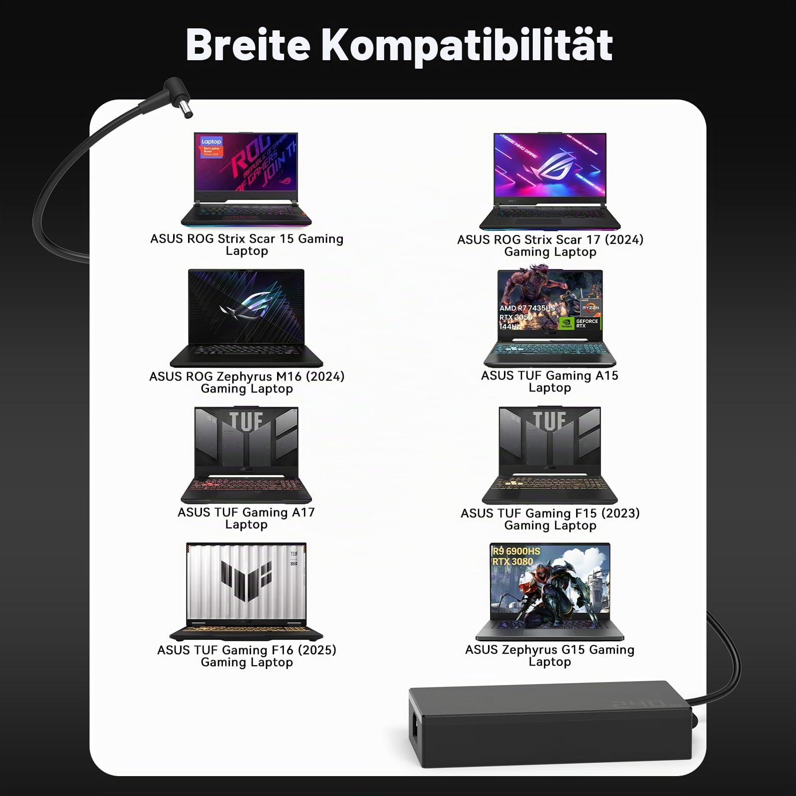 240W Ladegerät Ladekabel für Asus Rog Strix/Scar mit 6,0 * 3,7mm Netzteil | Strix G15 G17 G16 Scar 15 17 Zephyrus S17 G14 G16 G15 M16 S15 Duo 15 TUF F15 F16 F17 A15 A17 Flow X16 Vivobook 16X 15X