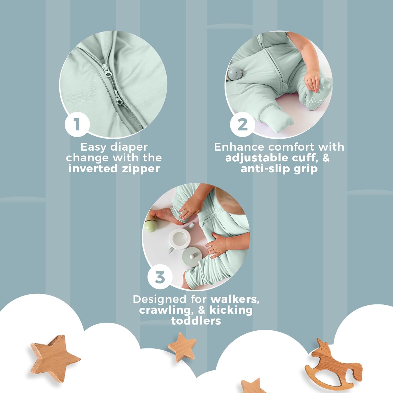 Nyte Nyte Baby - 0.5-TOG Mint, 18 to 36 Months Sleeveless Sleep Sack, Baby & Toddler Sleeping Sack, Breathable Sleep Sack, Adjustable Feet Cuffs & Anti-Slip Grip