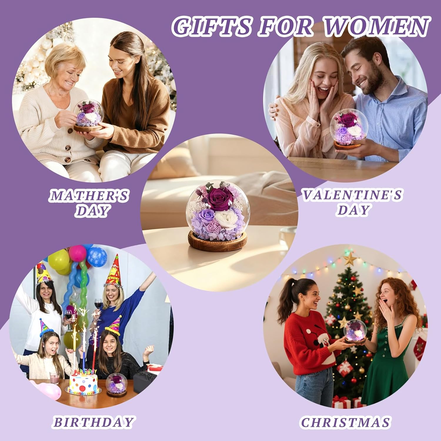 40 50 60th Birthday Gifts for Women, Flowers for Delivery Forever Preserved Rose Flower in Glass Gifts for Mom Grandma Wife Sister Her, Home Indoor Desk Table Shelf Decor Modern Farmhouse Decor