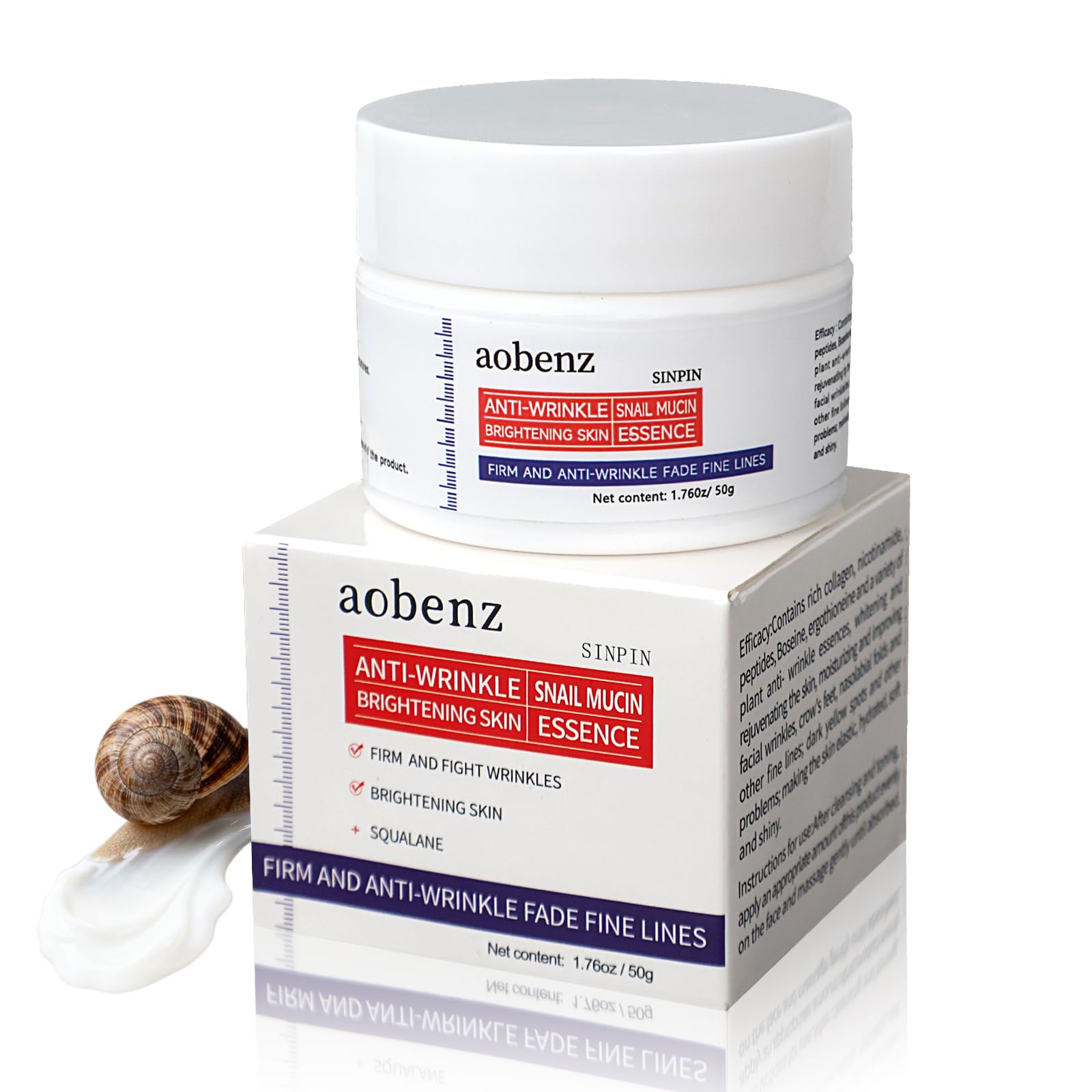 aobenz Snail Mucin Moisturizer - Snail Mucin 68%, Niacinamide 2%, Hyaluronic Acid | Firming & Hydrating Night Cream for Face, Neck | Anti Wrinkle, Tightening, Repair |For All Skin Types, 1.76FL(1PCS)