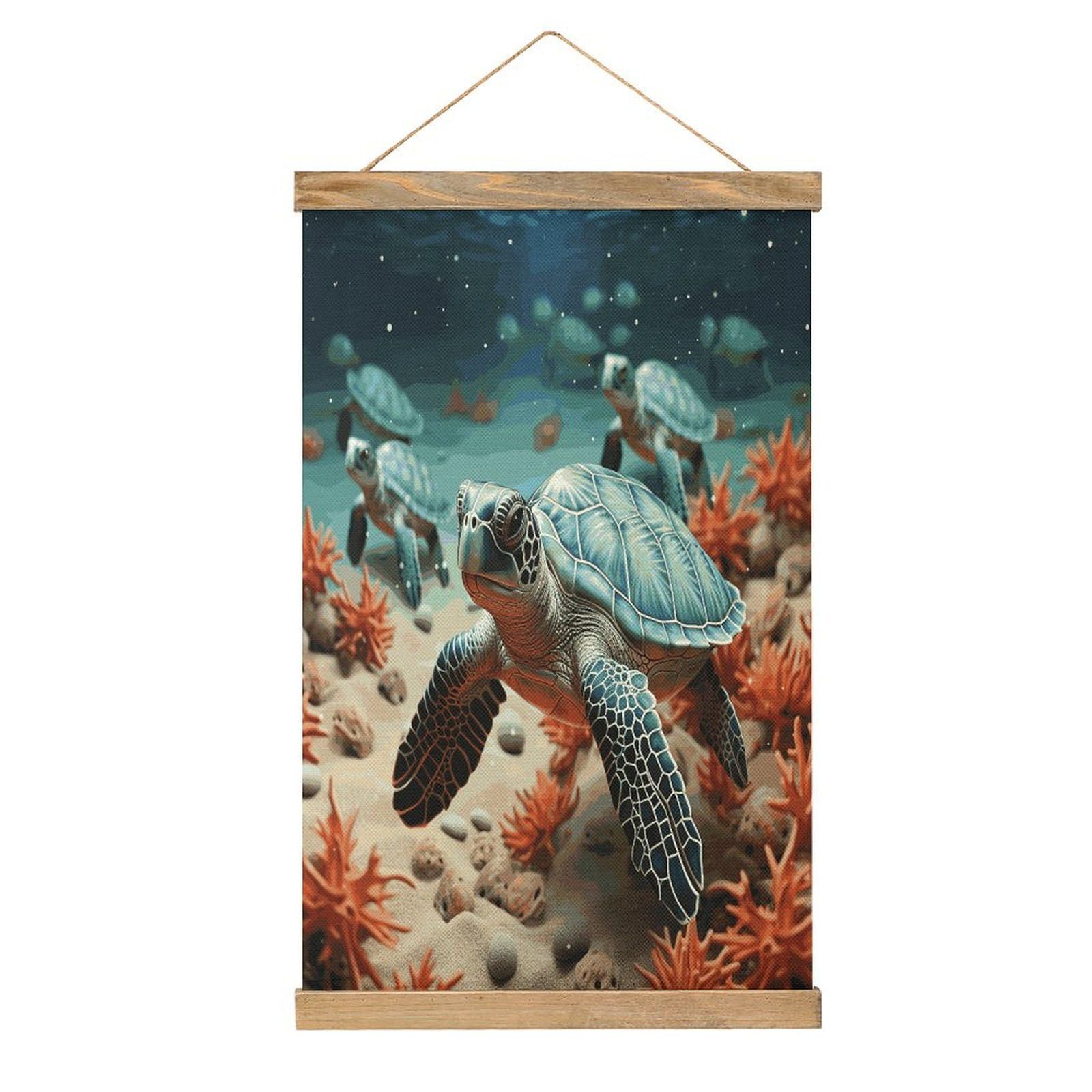 FekiLoot Turtle Starfish Linen Hanging Painting Vintage Poster Hanger Frame Wall Decor Art Painting Printed on Linen Without Fading Living Room Office Bedroom Playroom Apartment Decor