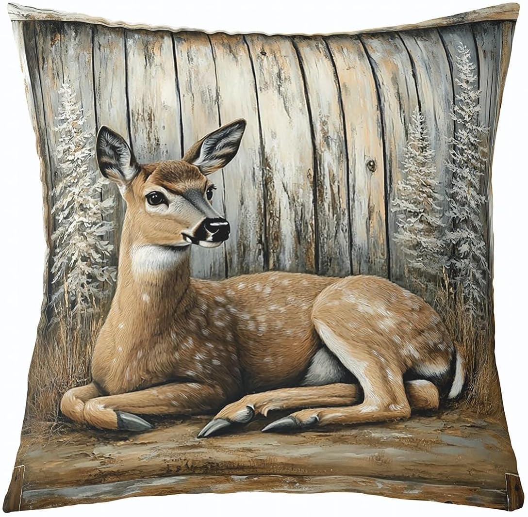 Feelyou Vintage Bear Throw Pillow Covers 16"x16" Set of 4 Soft Kids Cabin Deer Hunting Decor Pillowcases for Boys Girls Teens Farmhouse Wolf Moose Animals Wood Cushion Case Room Decor