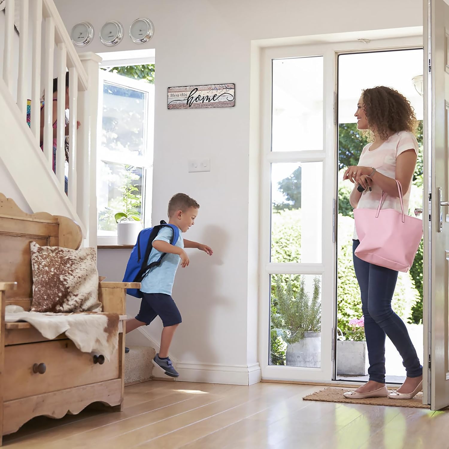 Home Sign Wall Decorations for Living Room Bless - This Home with Love and Laughter - Family Wall Decor Signs for Kitchen Bedroom Dining Room 16x5 Inches - Image 4