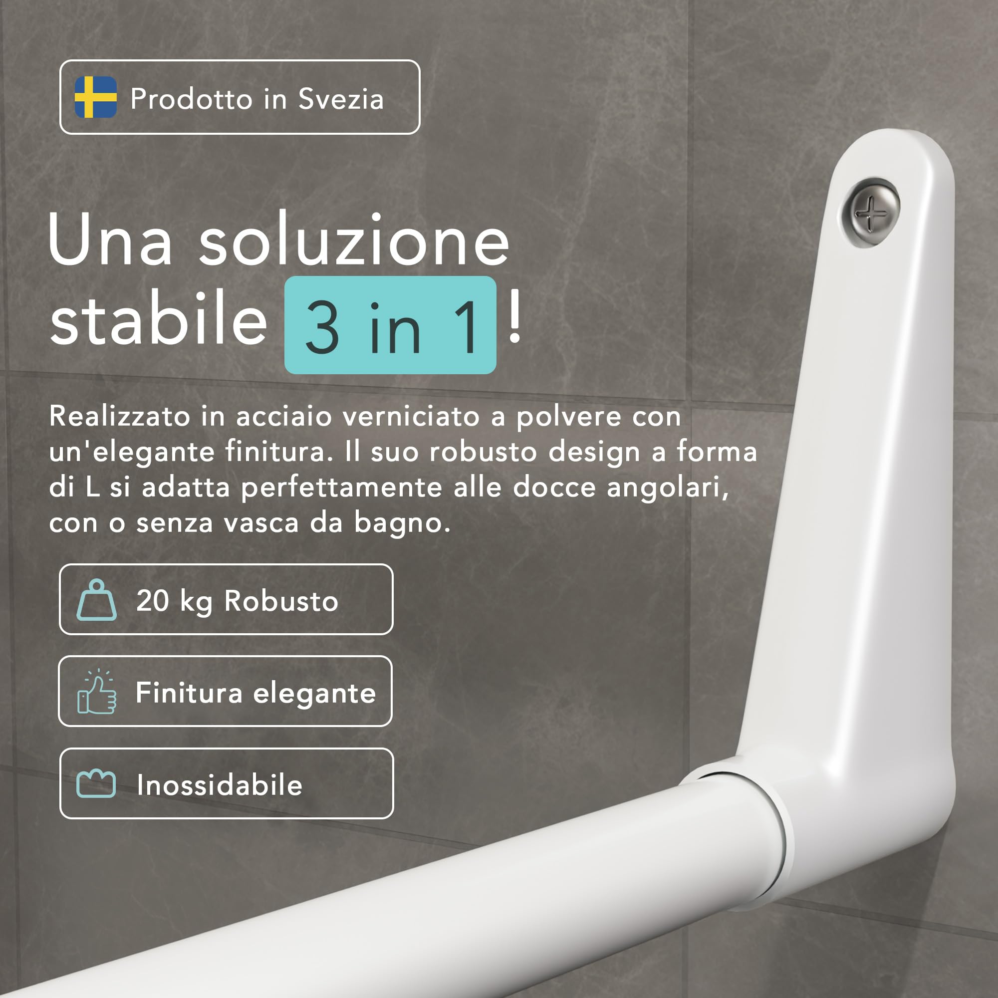 Erica - Asta da Doccia angolare 70x90/70x160 cm, Montaggio a Parete per Angoli o vasche, Montaggio Senza Supporto a soffitto, Rivestimento in Plastica Bianco Senza PVC