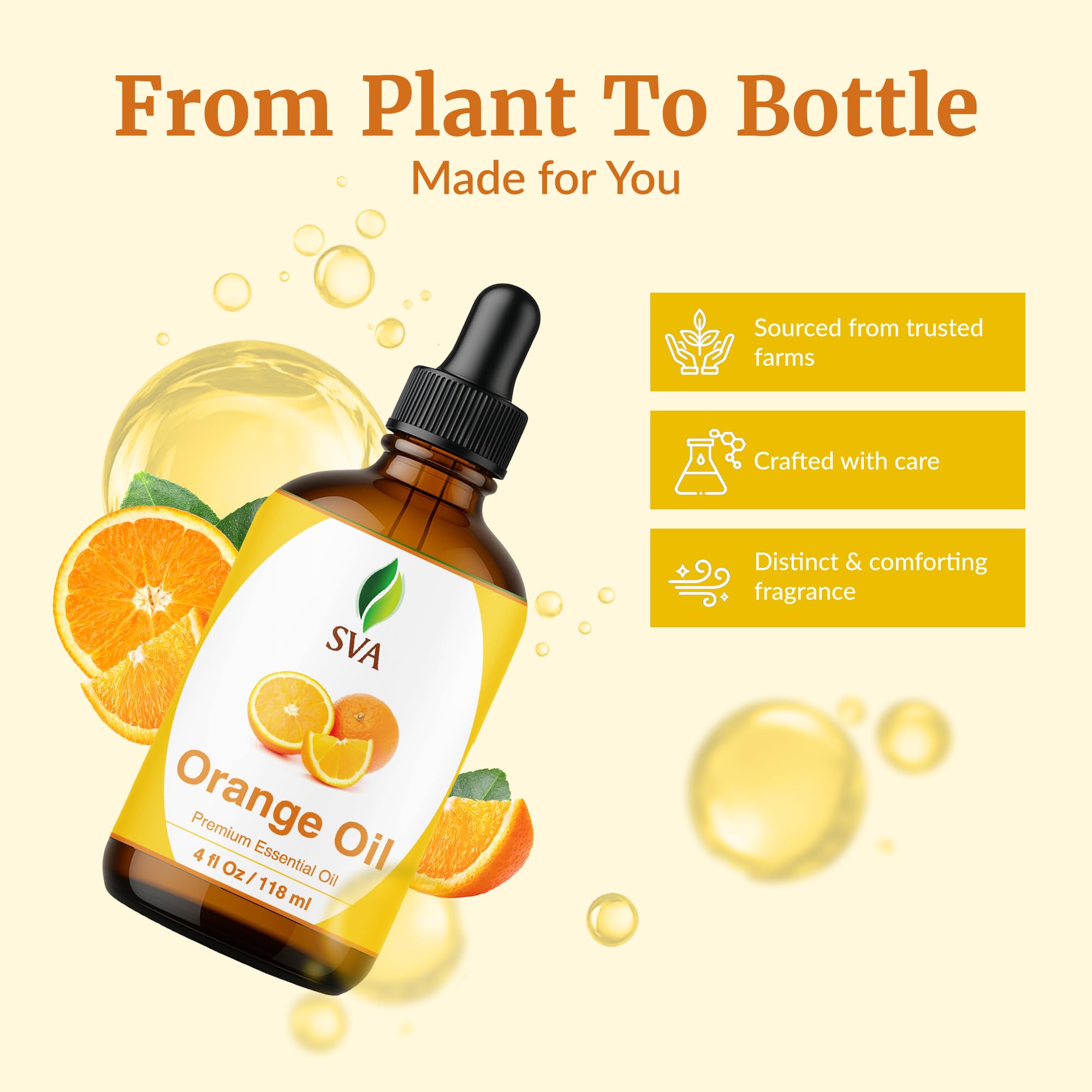 SVA ORGANICS Huile d'orange douce brésilienne 113,4 g 100% pure naturelle non diluée de qualité thérapeutique pour la peau, le visage, les cheveux, le massage, le diffuseur, l'aromathérapie.