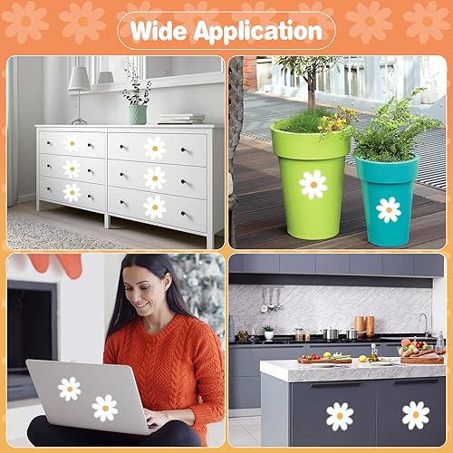 Miniatura 7 de 36 calcomanías de pared florales de margaritas blancas para niños, guardería, aula, sala de estar