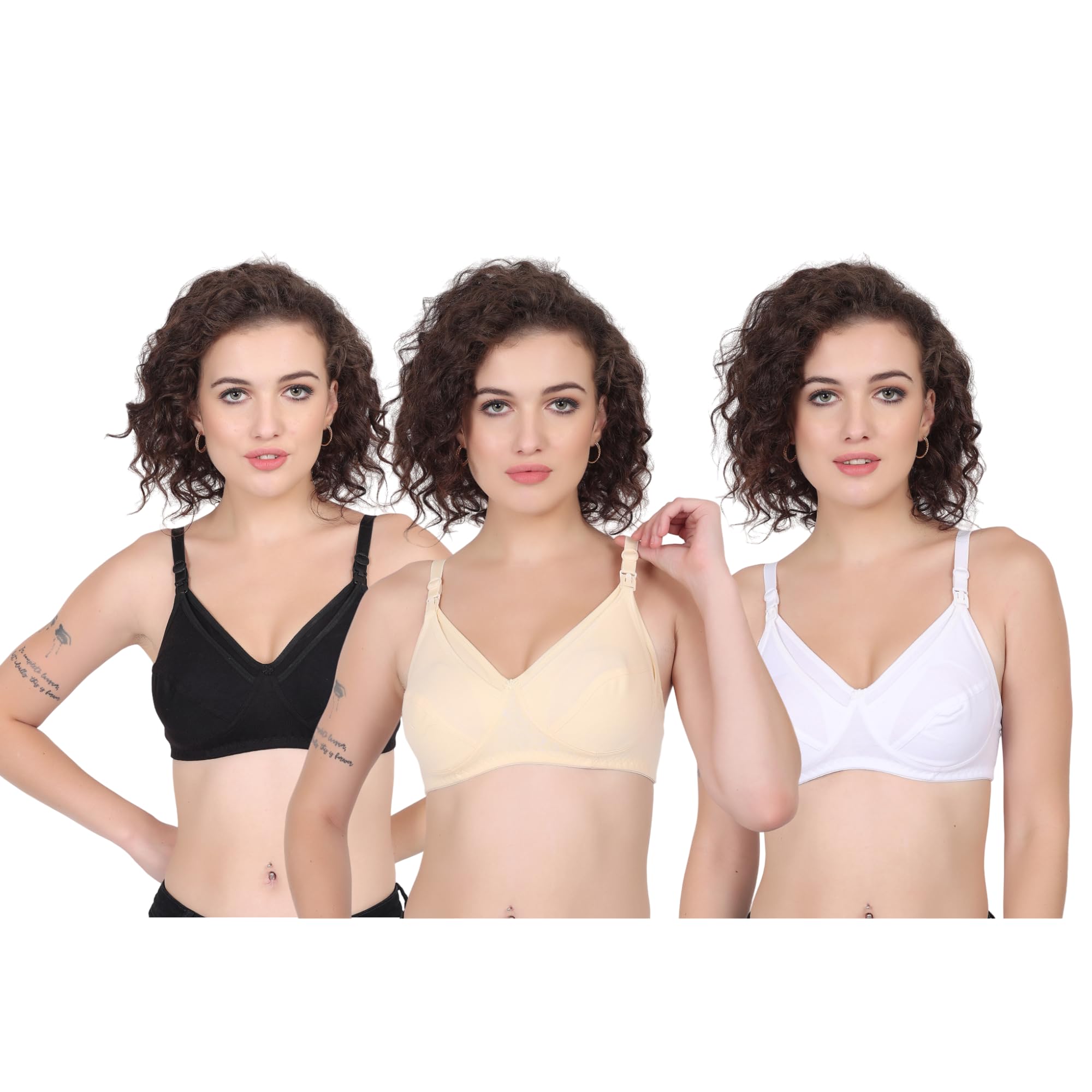 Cotton Nursing Bras for Women | Maternity Bra for Women Feeding | Bra for Pregnant Women | Breastfeeding Bra | Post Pregnancy Easy to Breastfeed (Pack of 3) Multicolour-image-40