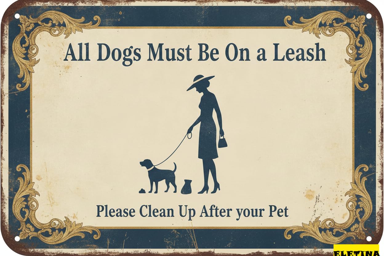 All Dogs Must Be On Leash Please Clean Up After Pet Tin Sign UV Protected Rust Free Fade Resistant Home 8x12in