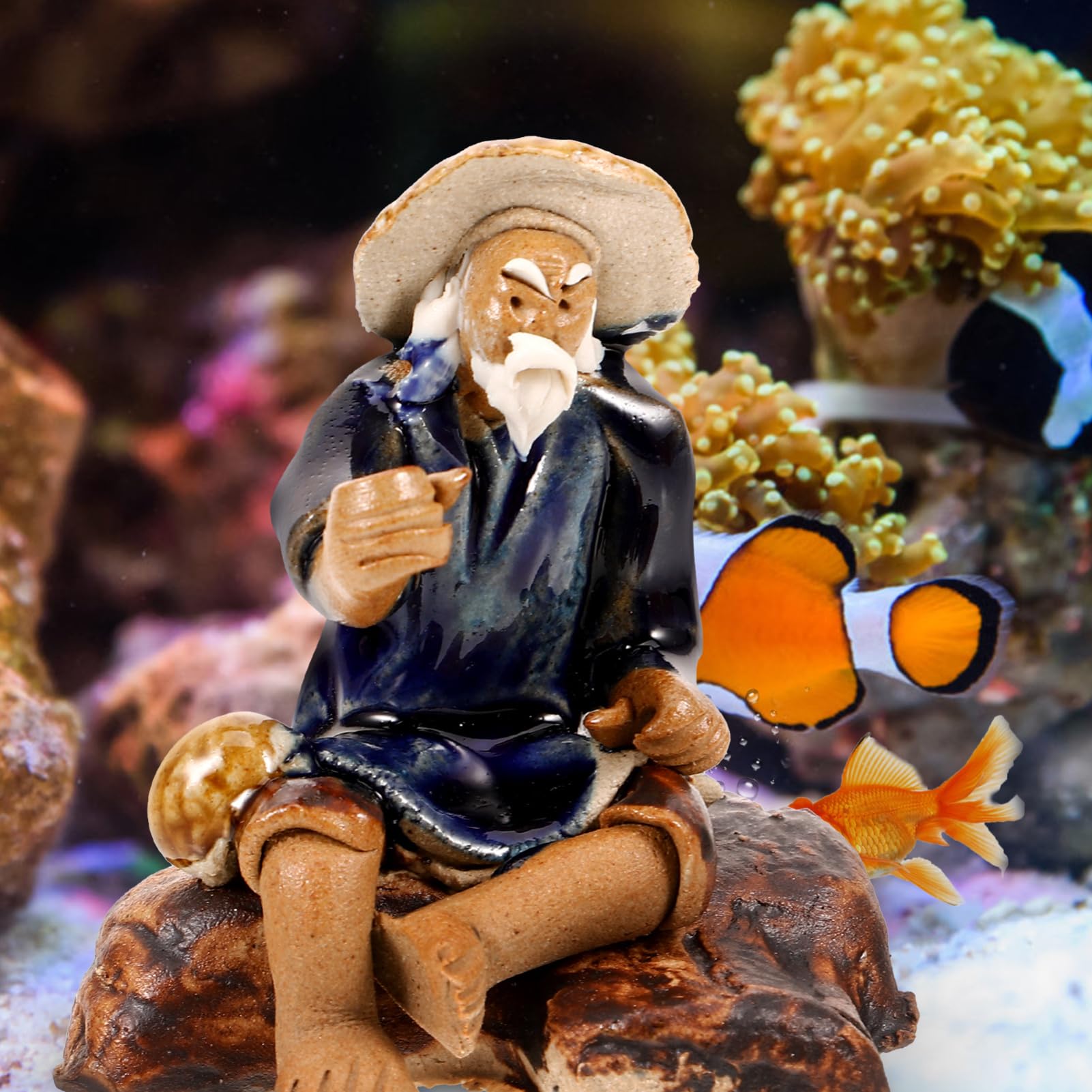 Amazon.co.jp: iplusmile 魚 水槽 装飾 漁師 彫像 マイクロ 風景 装飾